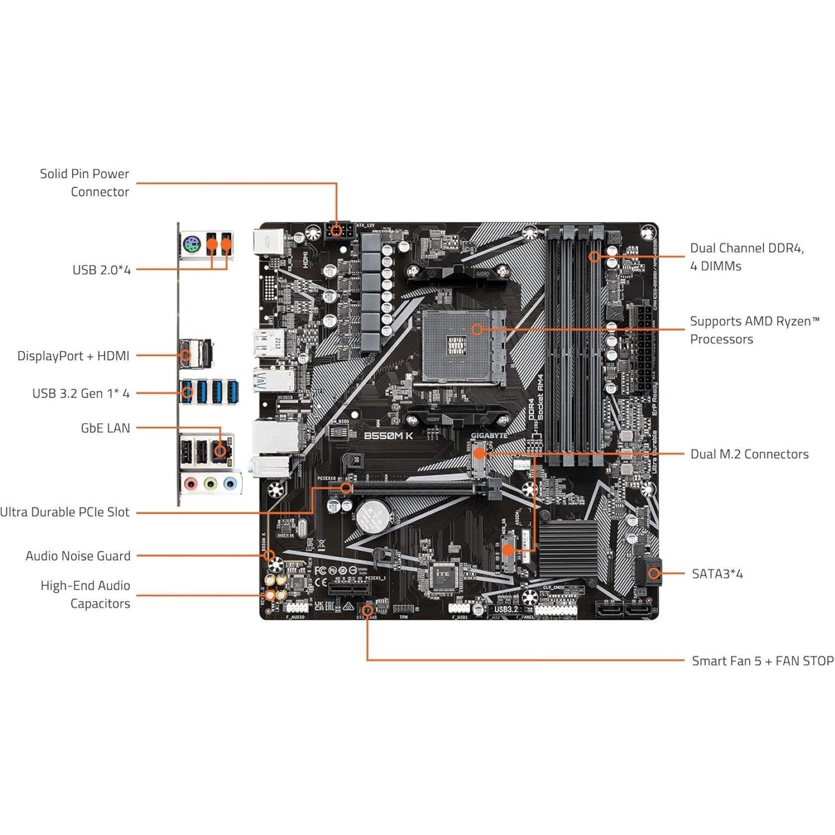 Black - Gigabyte Technology - GIGABYTE B550M K AMD AM4 Micro-ATX Motherboard - 5