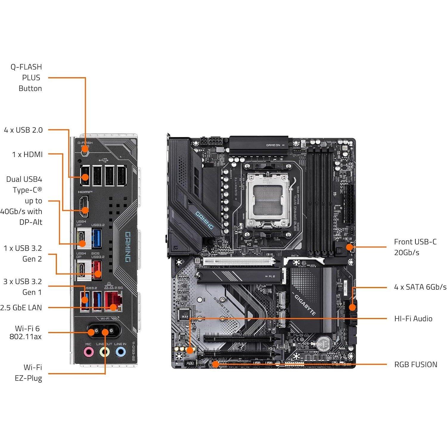 Black - Gigabyte Technology - GIGABYTE X870 Gaming WIFI6 AMD AM5 LGA 1718 Motherboard - 5
