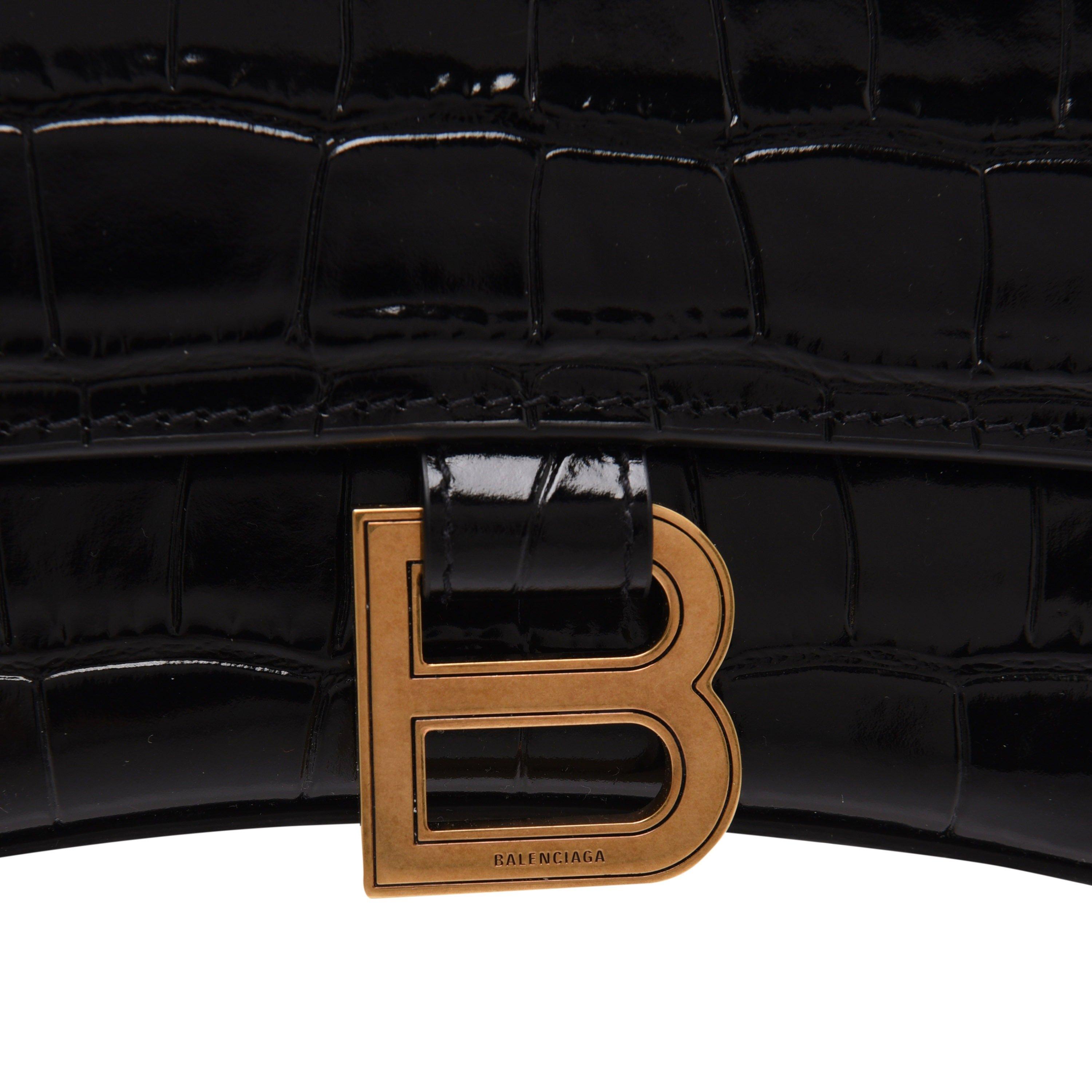 Black 1000 - Balenciaga - Hourglass Small Crocodile Handbag - 7