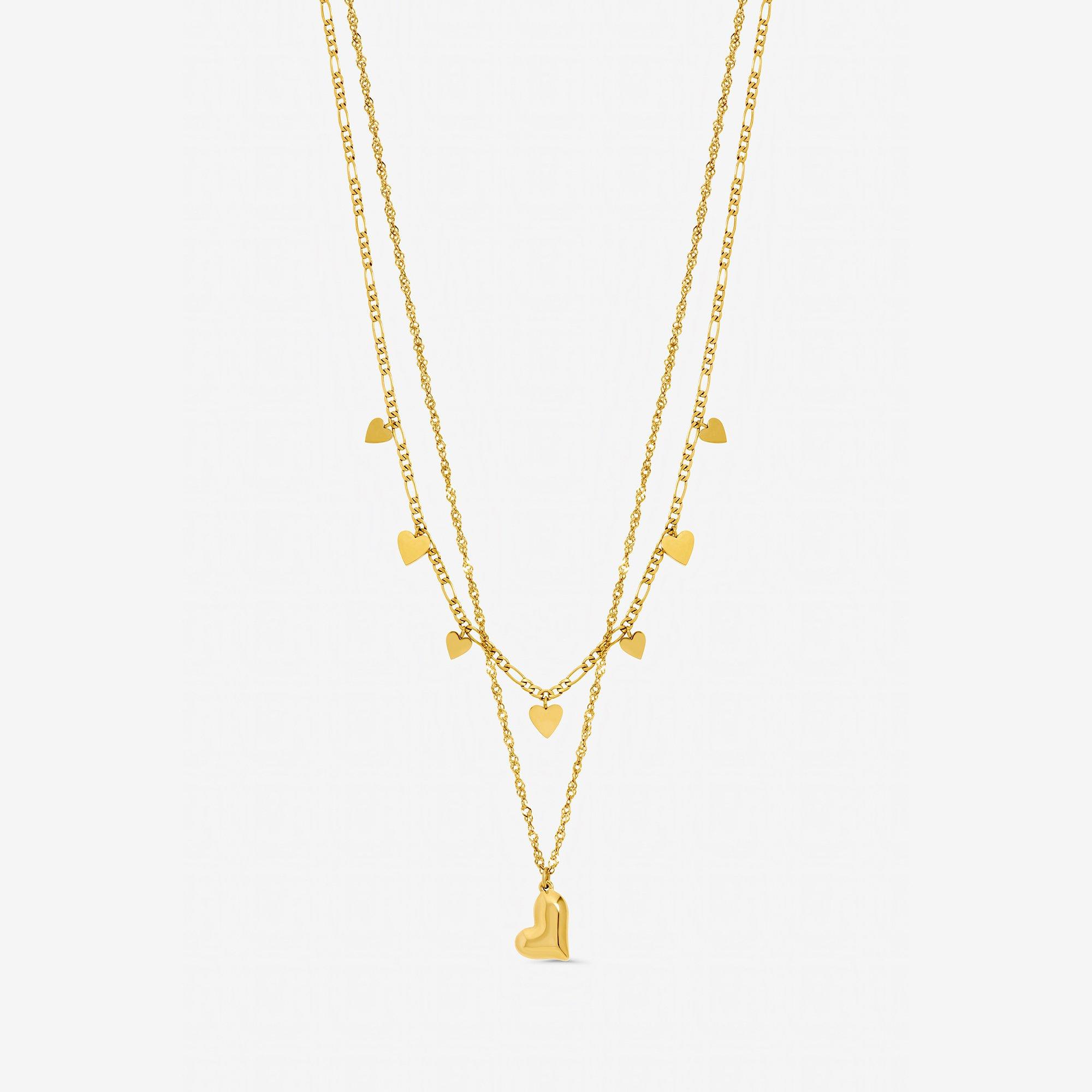 Gold - Jon Richard - Gold Plated Waterproof Heart Double Row Necklace - 1