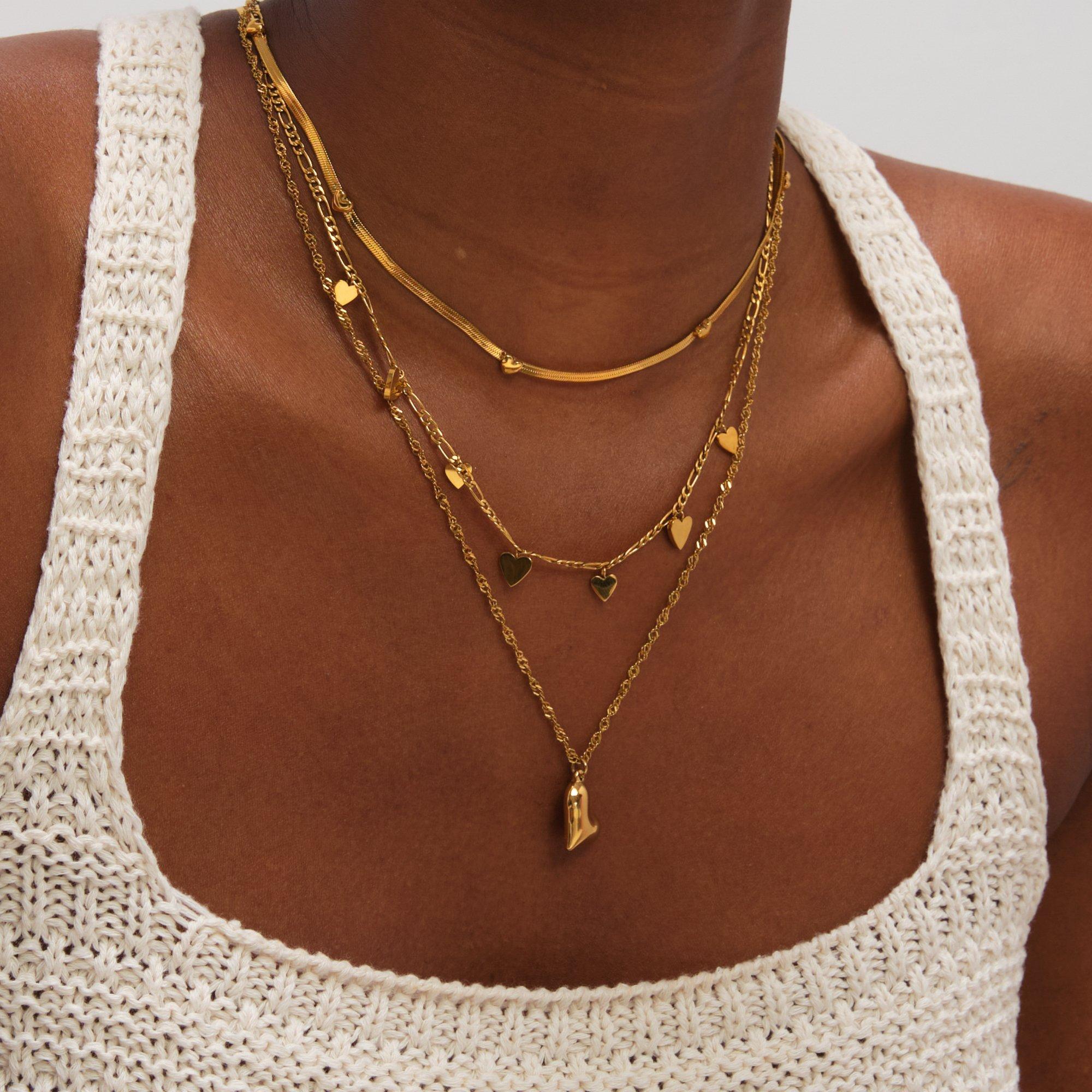 Gold - Jon Richard - Gold Plated Waterproof Heart Double Row Necklace - 2