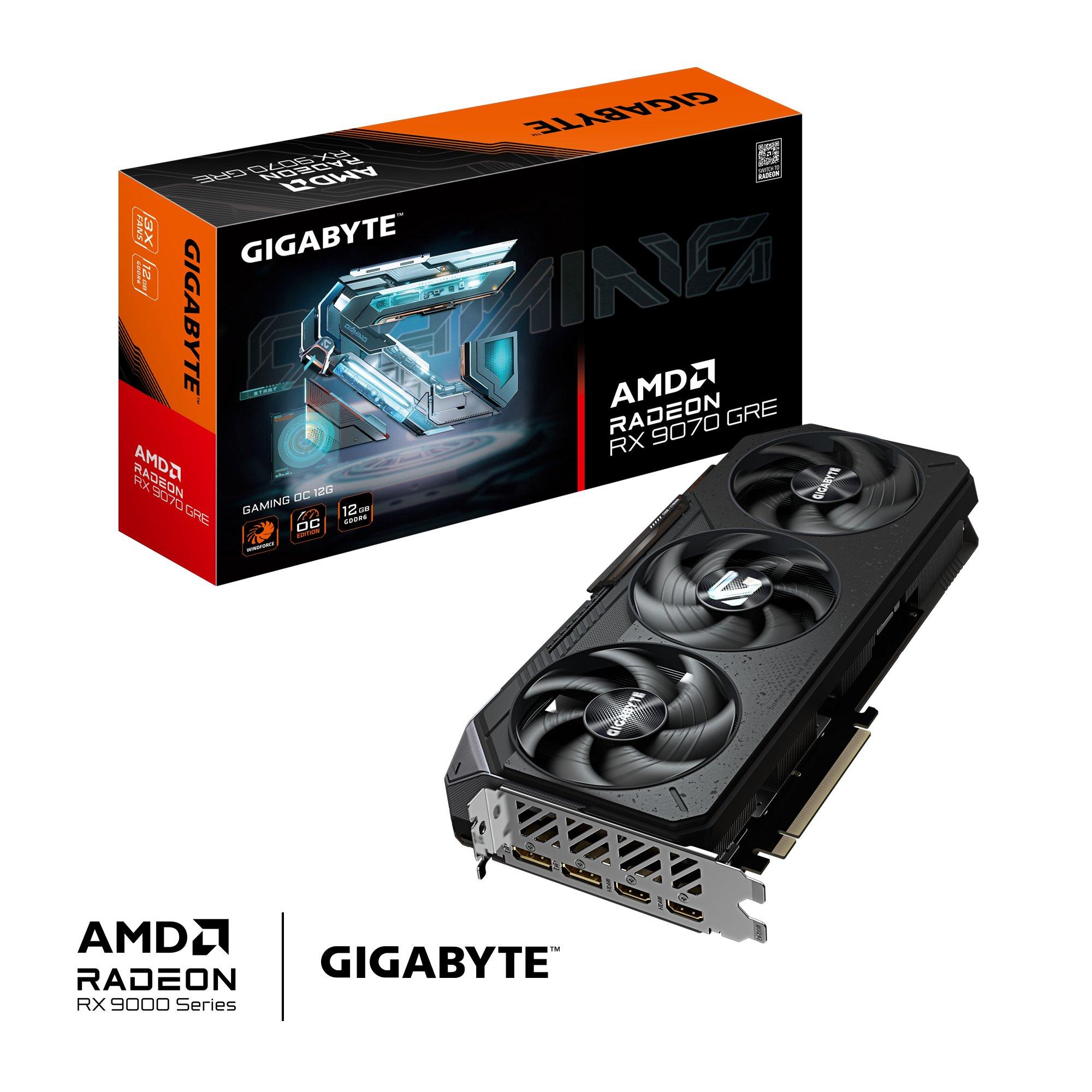 Black - Gigabyte Technology - Radeon RX 9070 GRE Gaming OC 12GB GDDR6 Graphics Card WINDFORCE Cooling PCIe 5.0 - 1