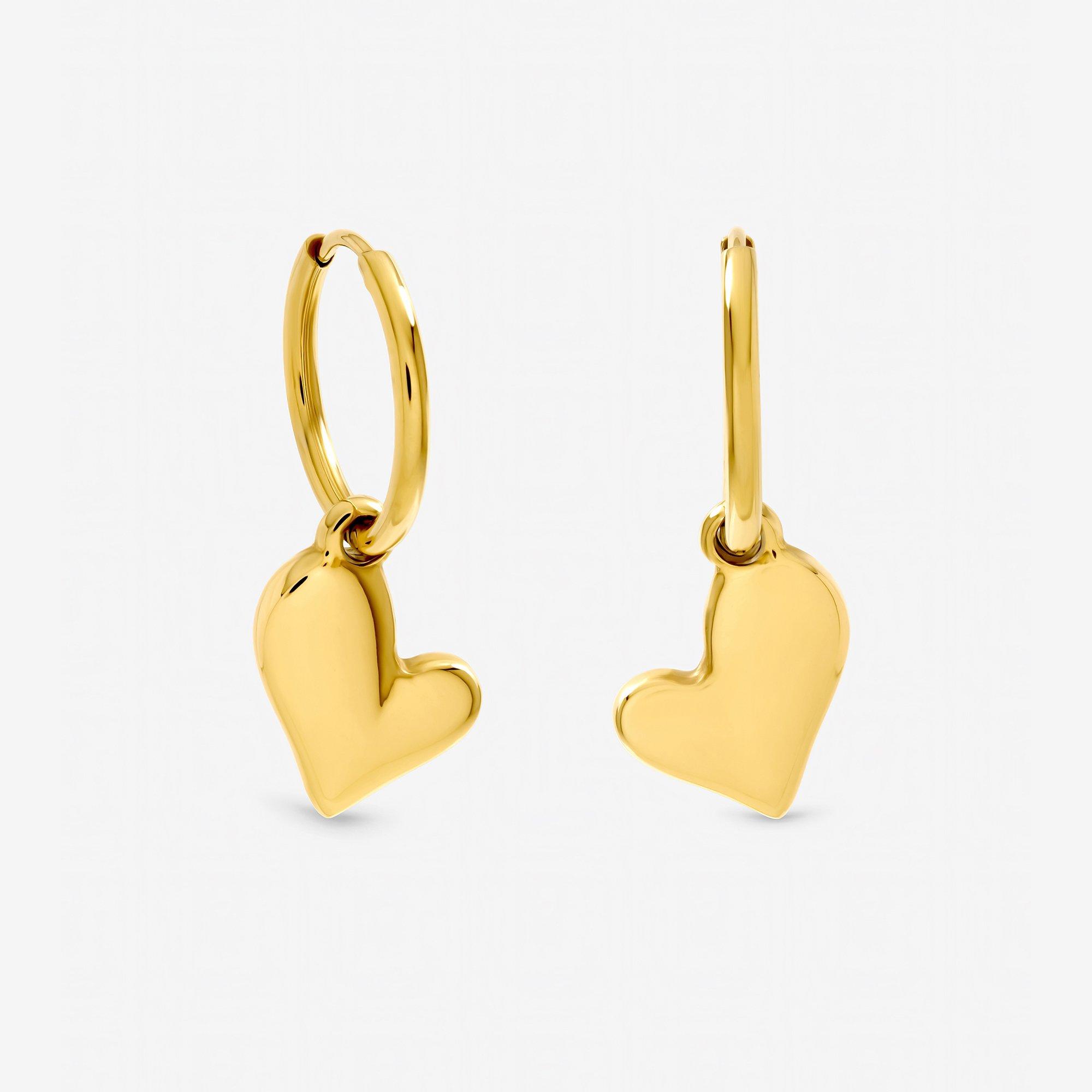 Gold - Jon Richard - Gold Plated Waterproof Heart Charm Hoop Earrings - 1