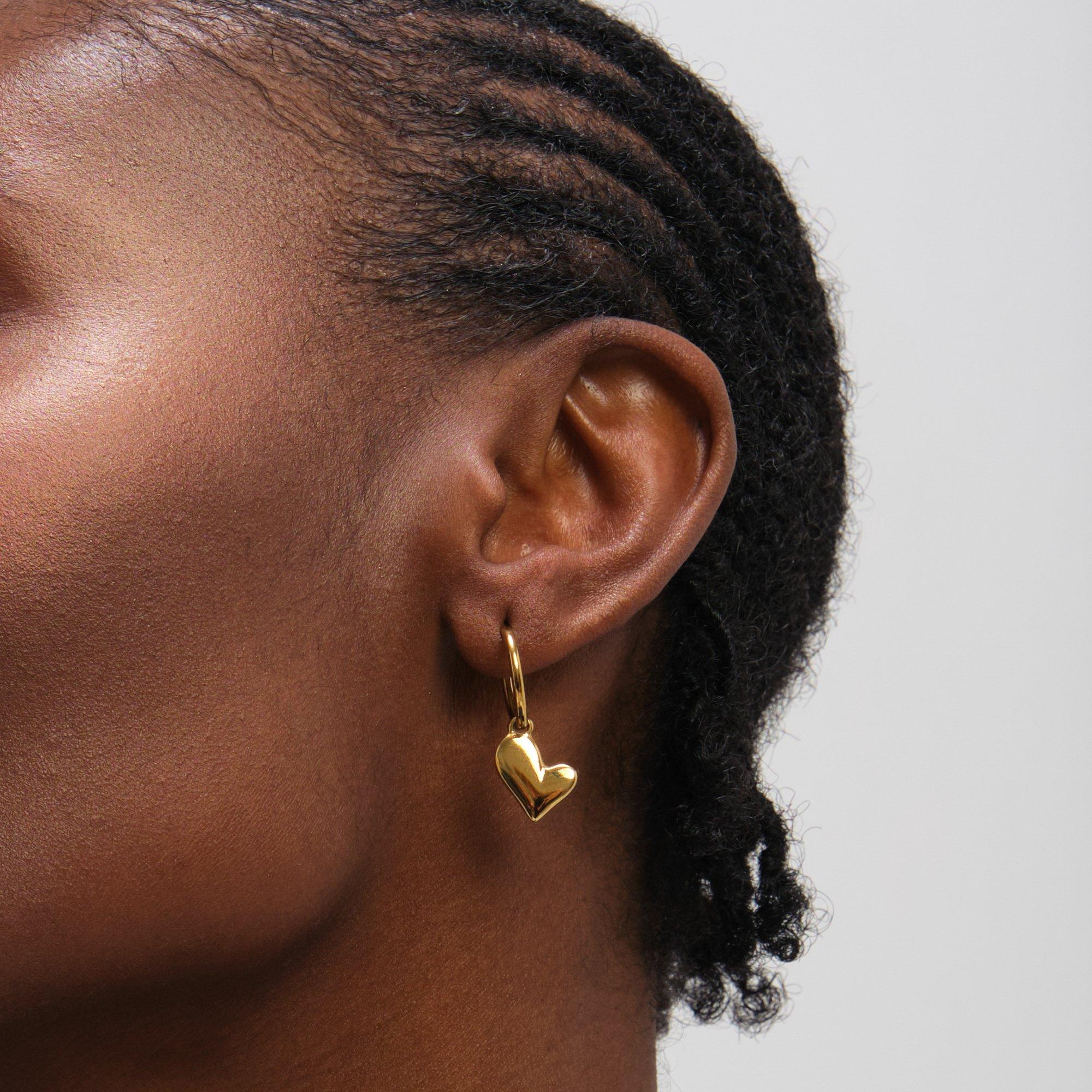 Gold - Jon Richard - Gold Plated Waterproof Heart Charm Hoop Earrings - 2