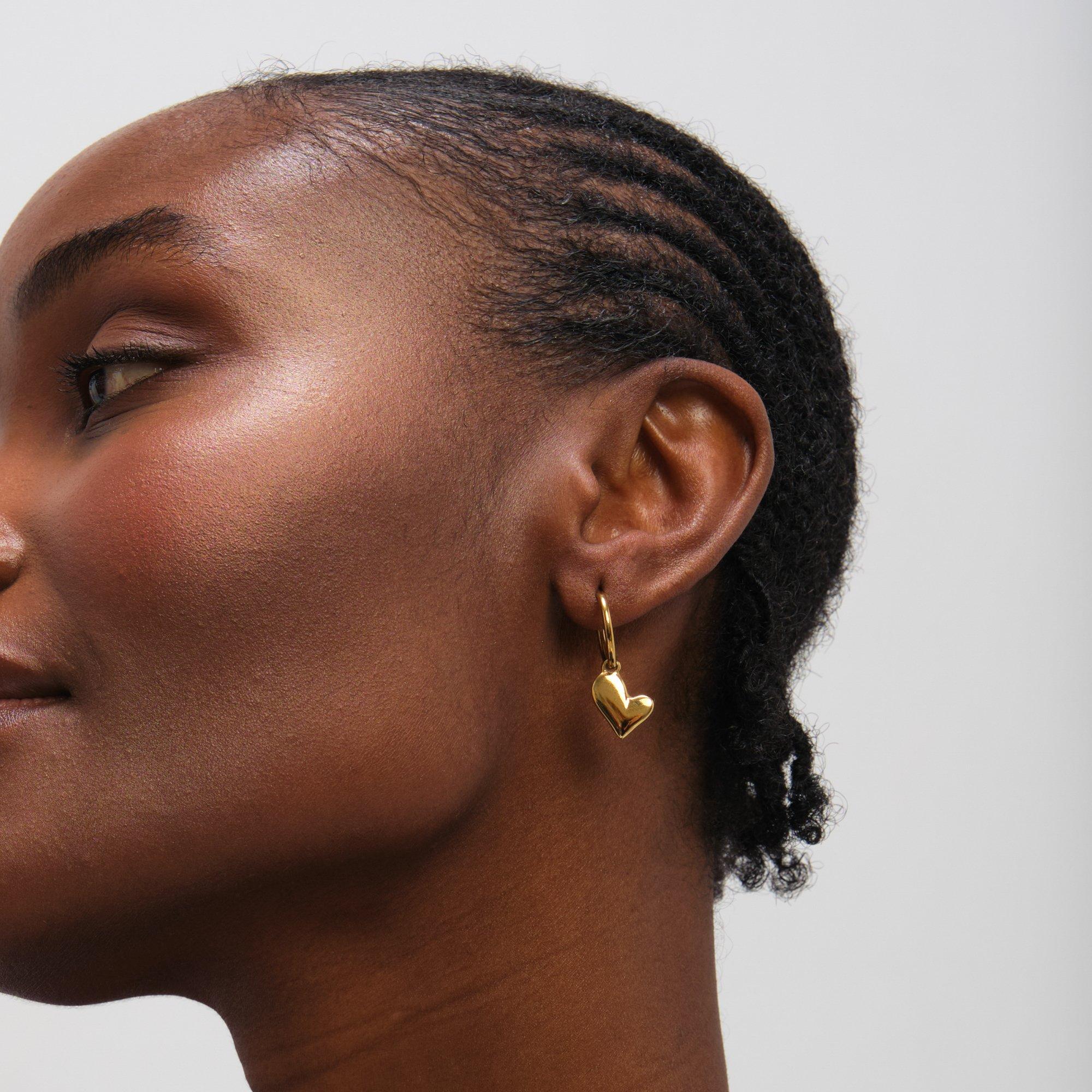 Gold - Jon Richard - Gold Plated Waterproof Heart Charm Hoop Earrings - 3