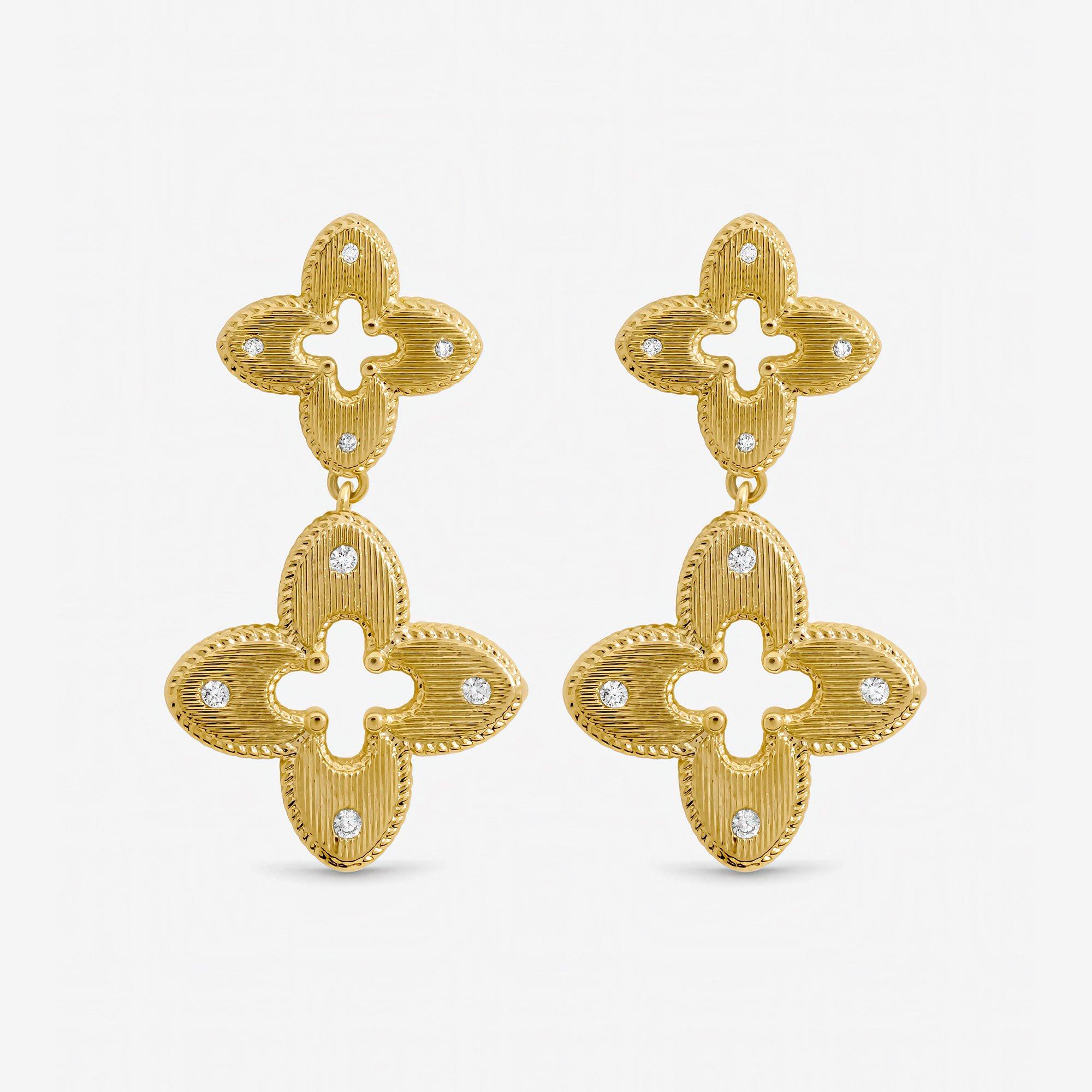 Gold - Jon Richard - Gold Plated Textured Crystal Clover Earrings - 1