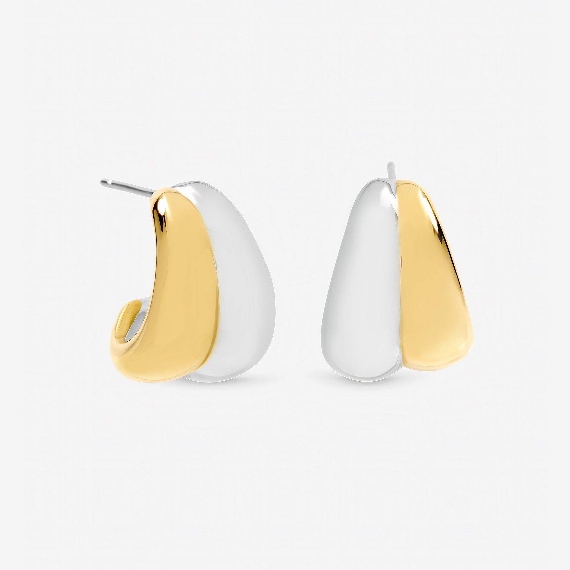 Gold - Jon Richard - Two Tone Waterproof Ribbed Dome Earrings - 1