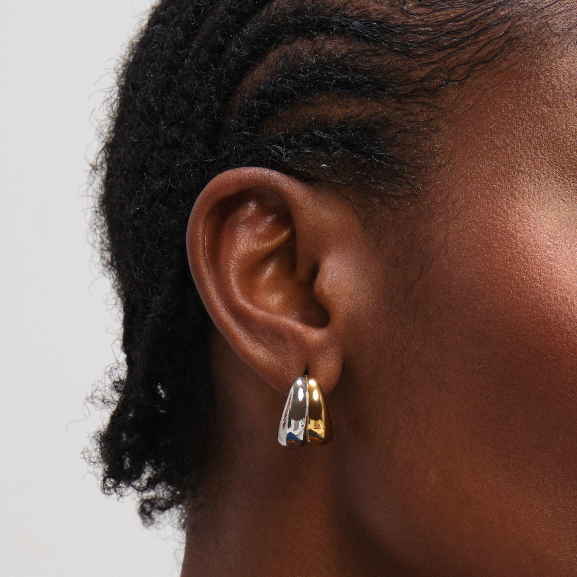 Gold - Jon Richard - Two Tone Waterproof Ribbed Dome Earrings - 2