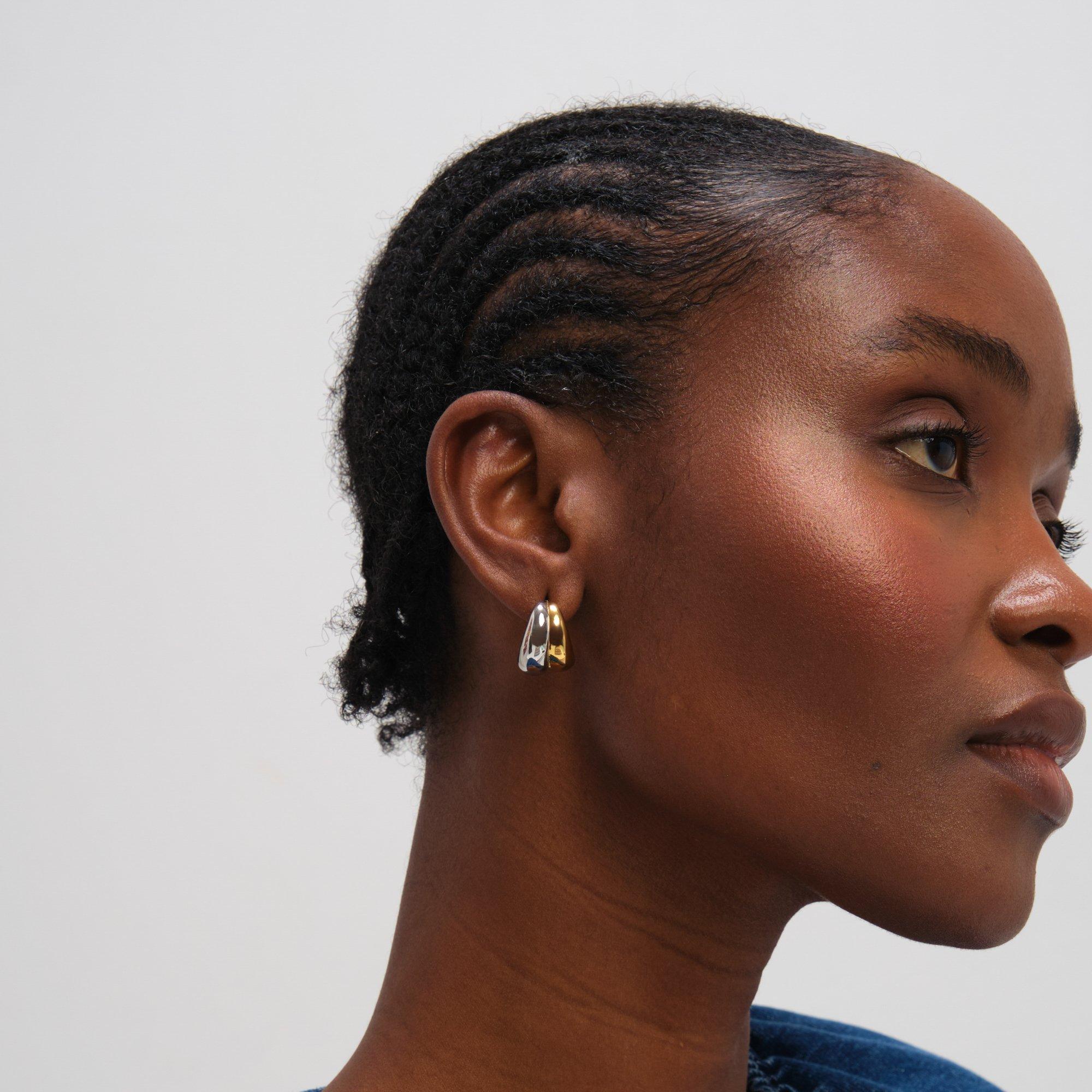 Gold - Jon Richard - Two Tone Waterproof Ribbed Dome Earrings - 3