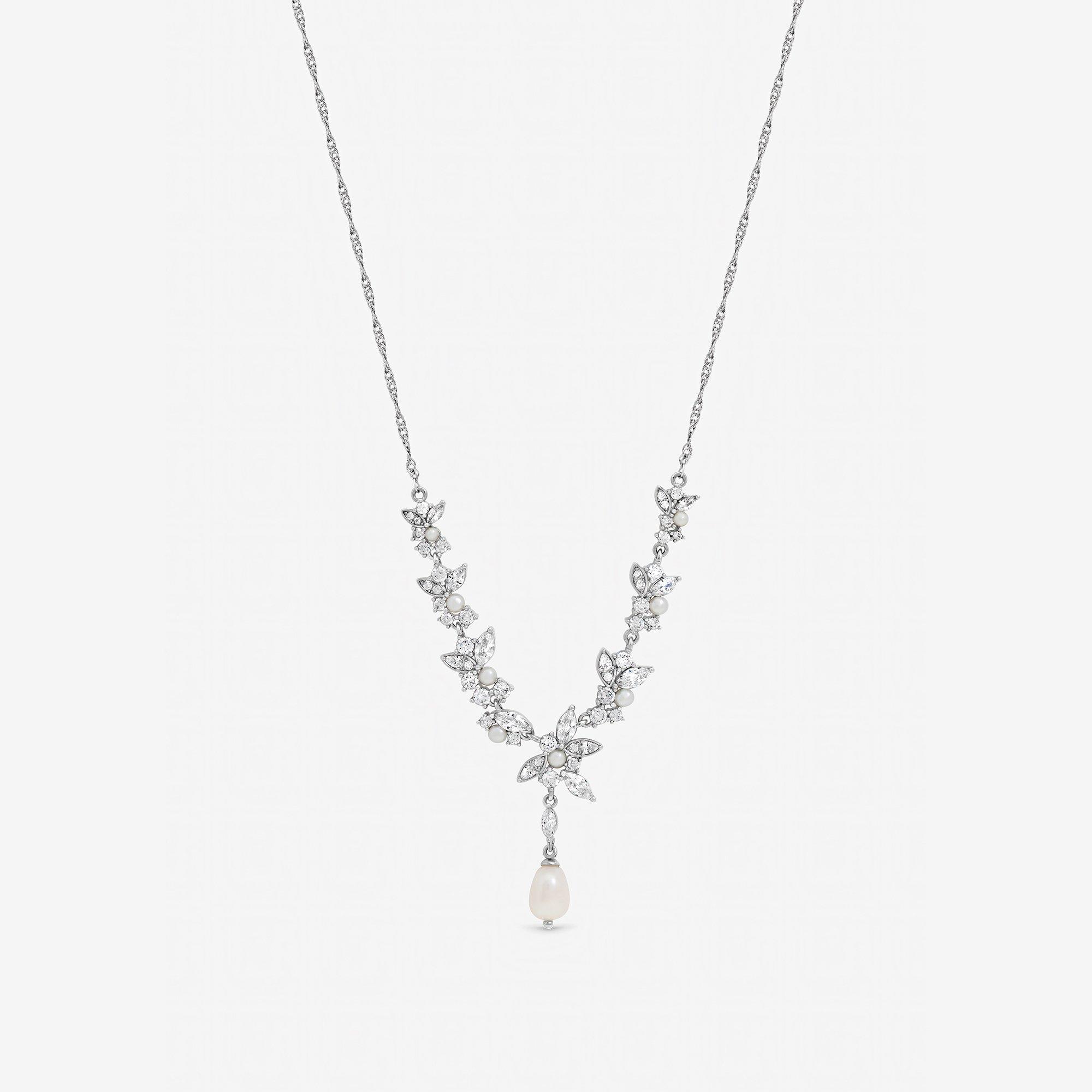 Silver - Jon Richard - Rhodium Crystal Freshweater Pearl Y-Drop Necklace