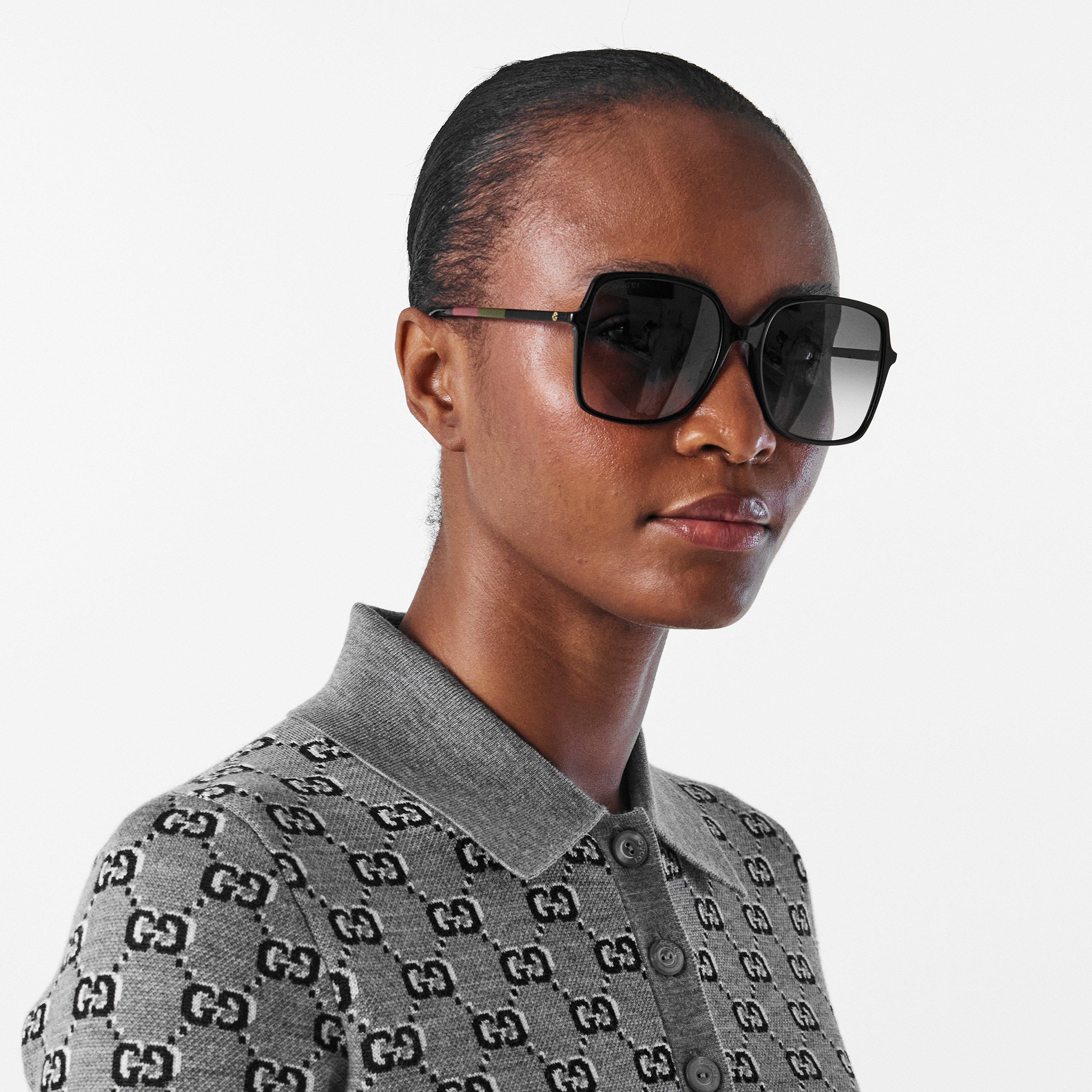 Black/Grey - Gucci - Low Nose Bridge Fit Square Sunglasses - 3