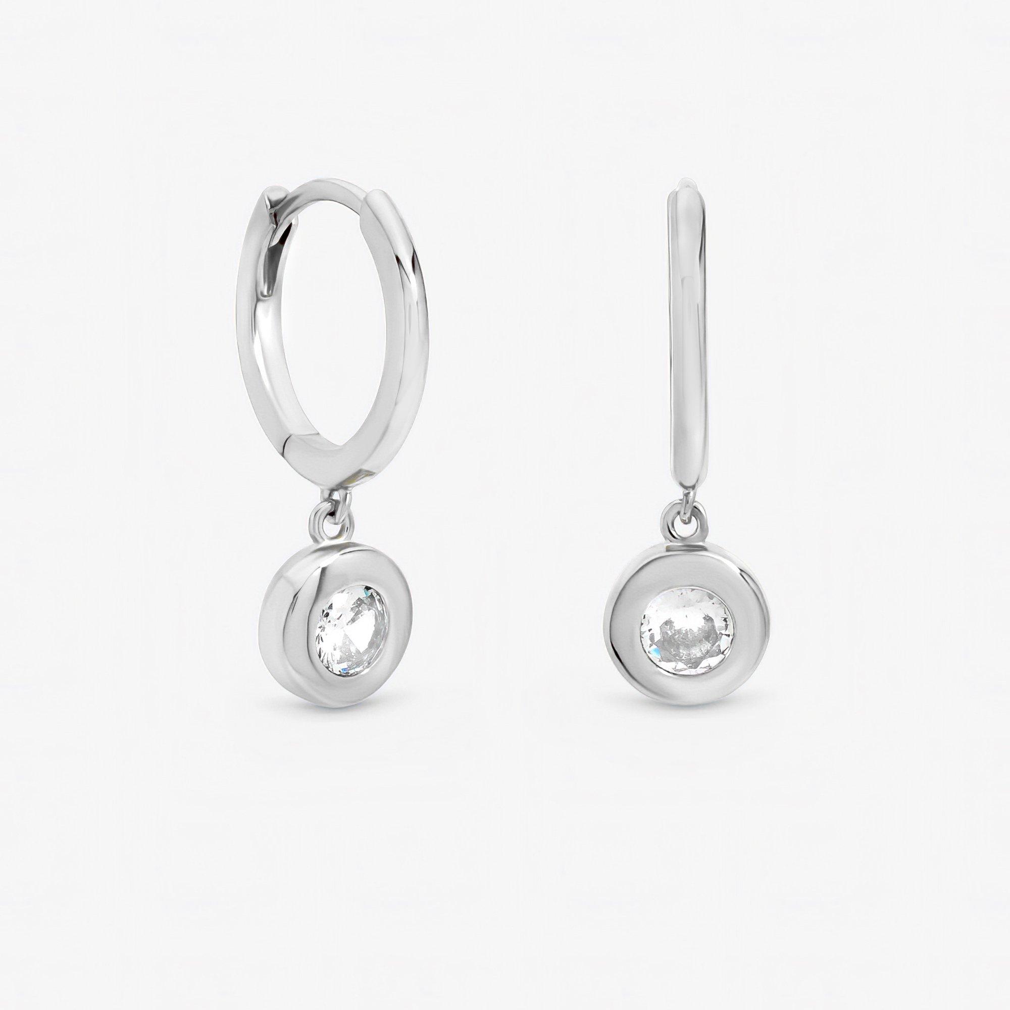 Silver - Jon Richard - Silver Cubic Zirconia Bezel Huggie Earrings - 1