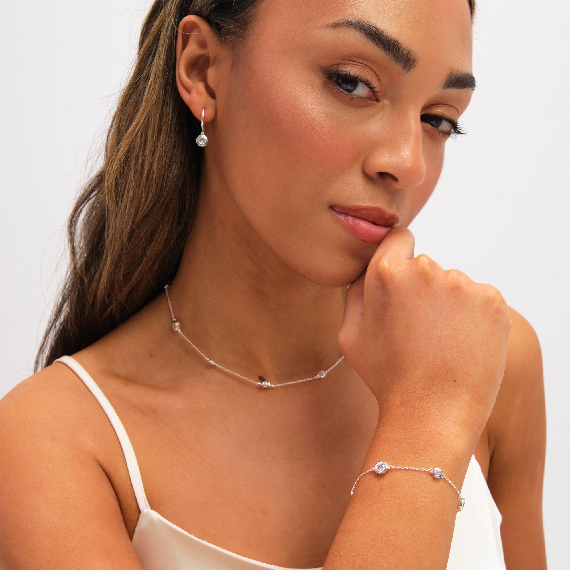 Silver - Jon Richard - Silver Cubic Zirconia Bezel Huggie Earrings - 2