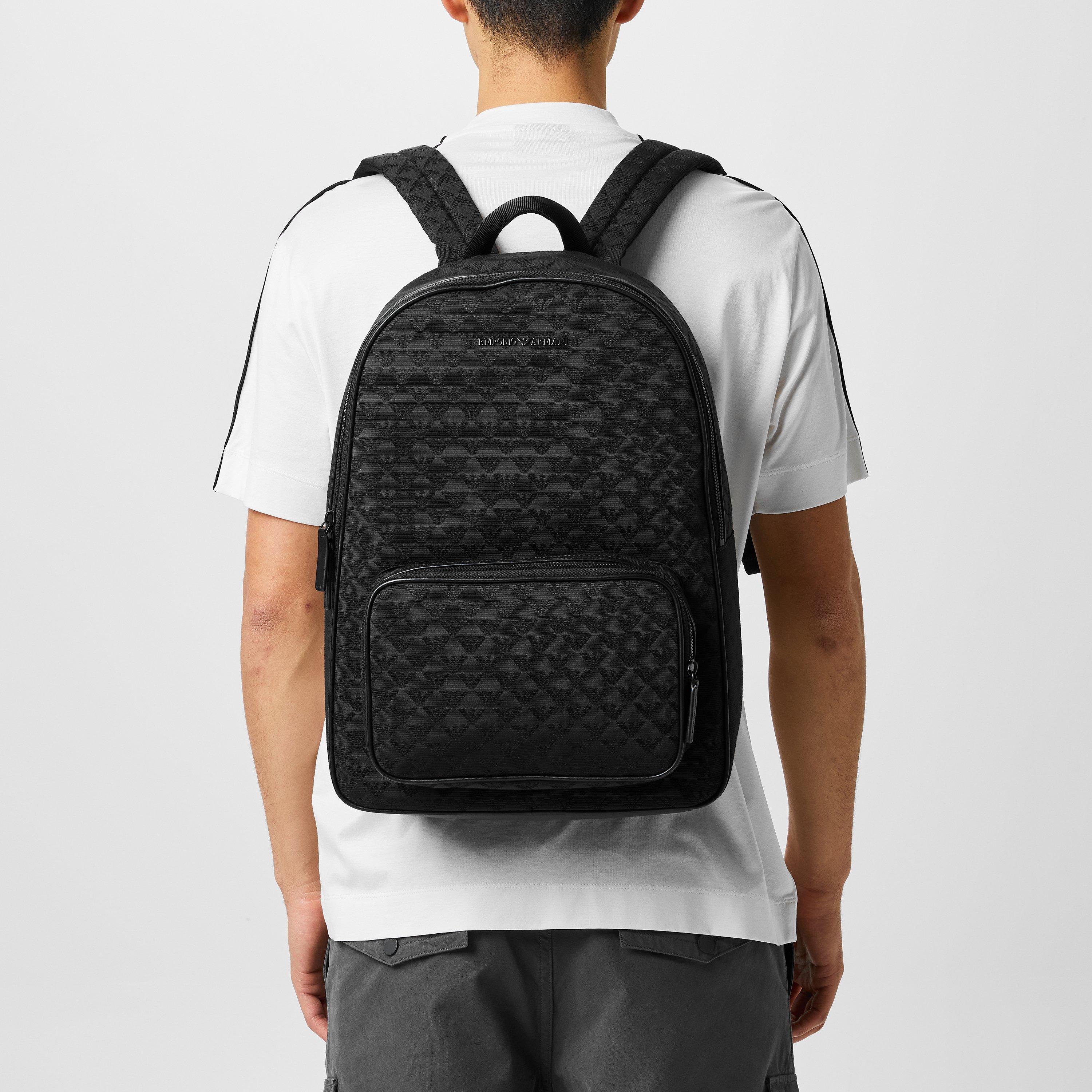 Black 81336 - Emporio Armani - Men's All-Over Jacquard Backpack - 2