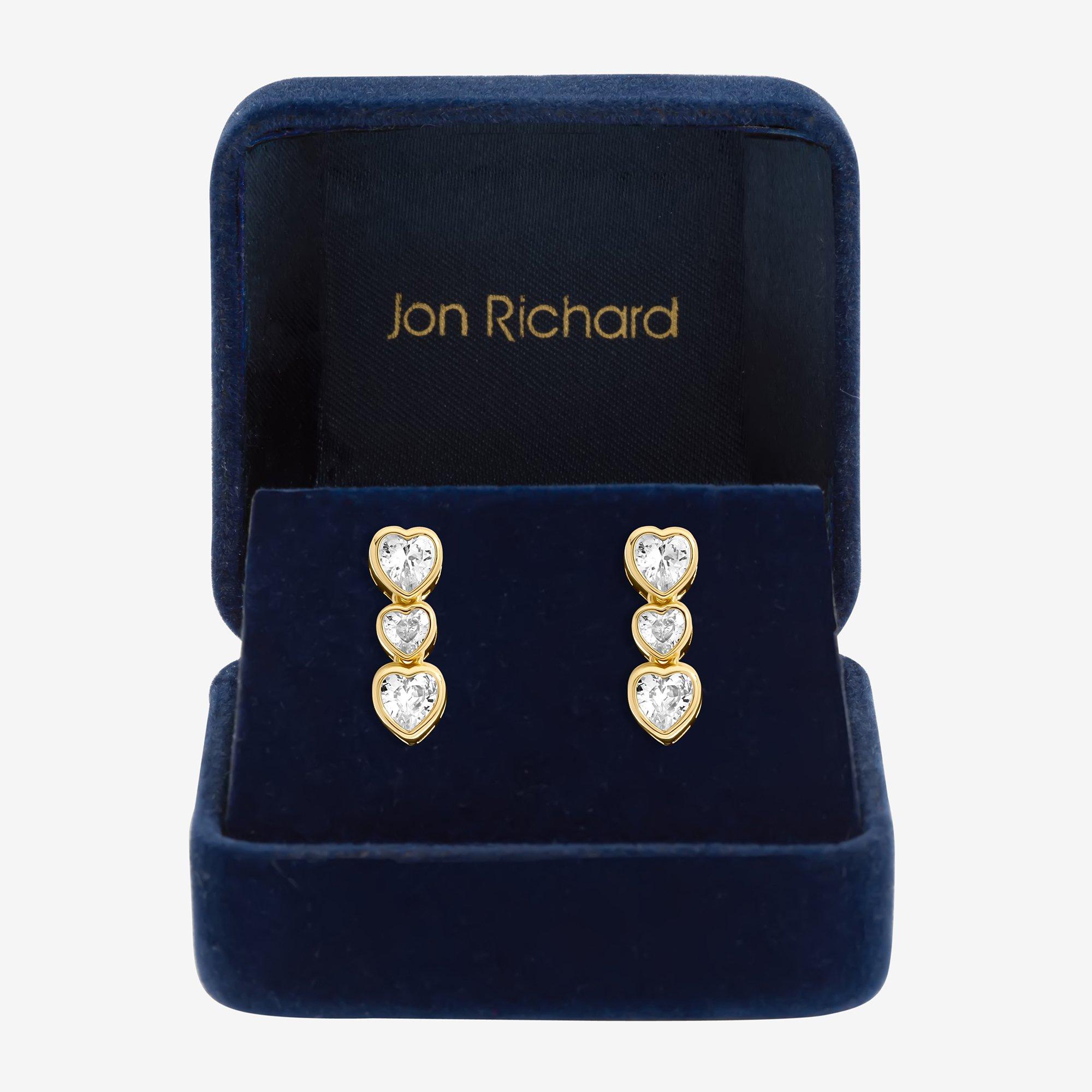 Gold - Jon Richard - Gold Plated Cubic Zirconia Heart Drop Earrings - 1