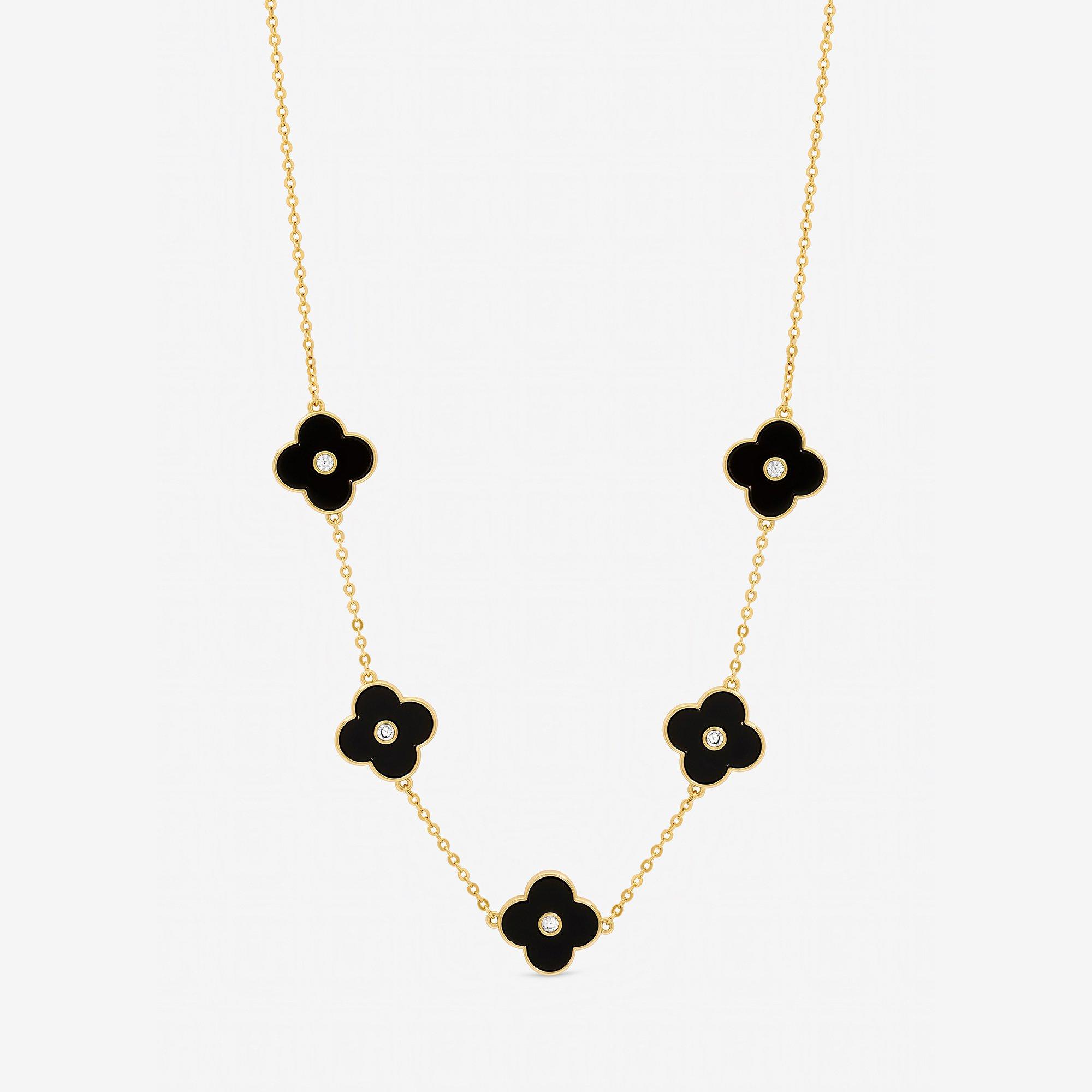 Gold - Jon Richard - Gold Plated and Jet Polished Clover Necklace