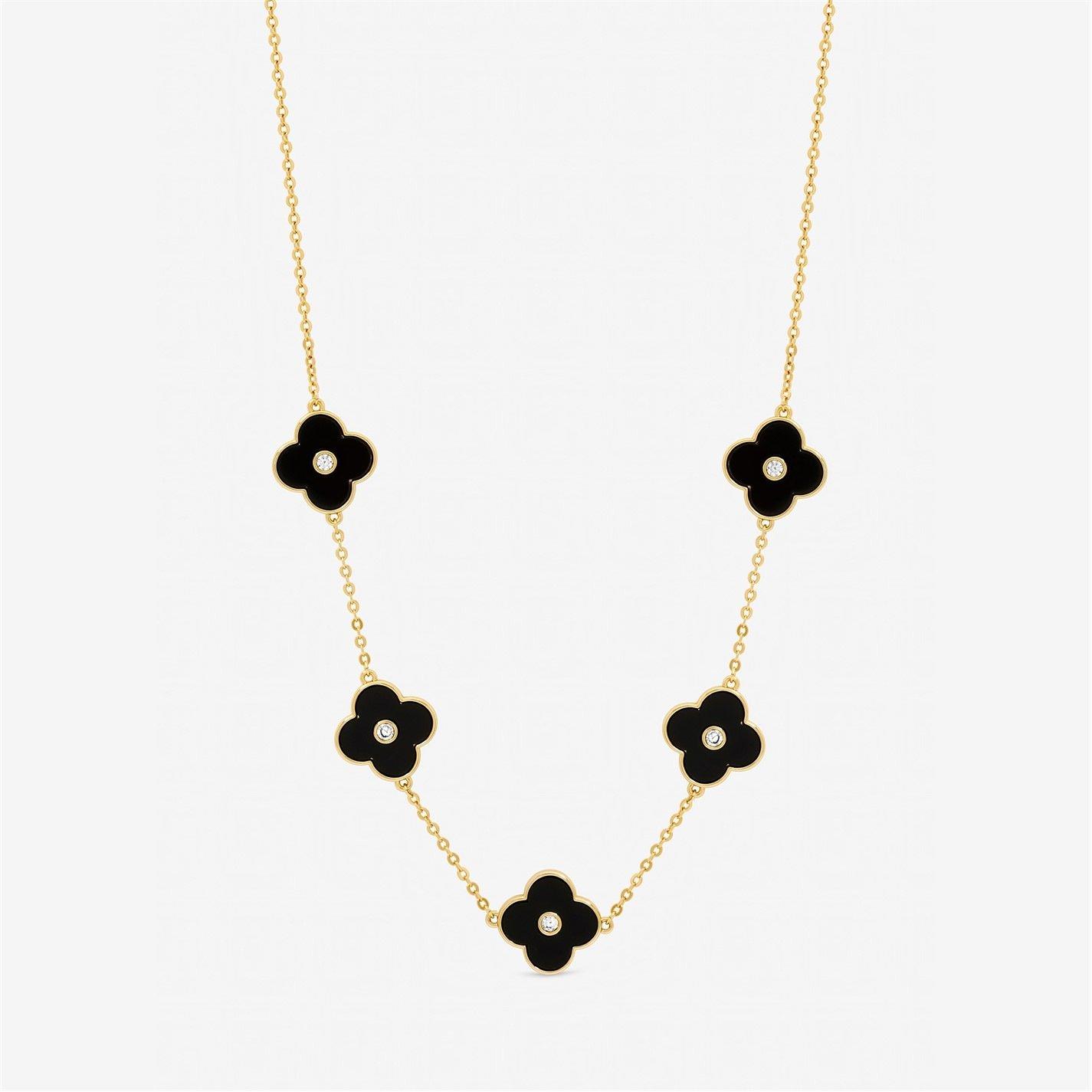 Jon Richard Women's Plated And Jet Polished Clover Necklace Gold