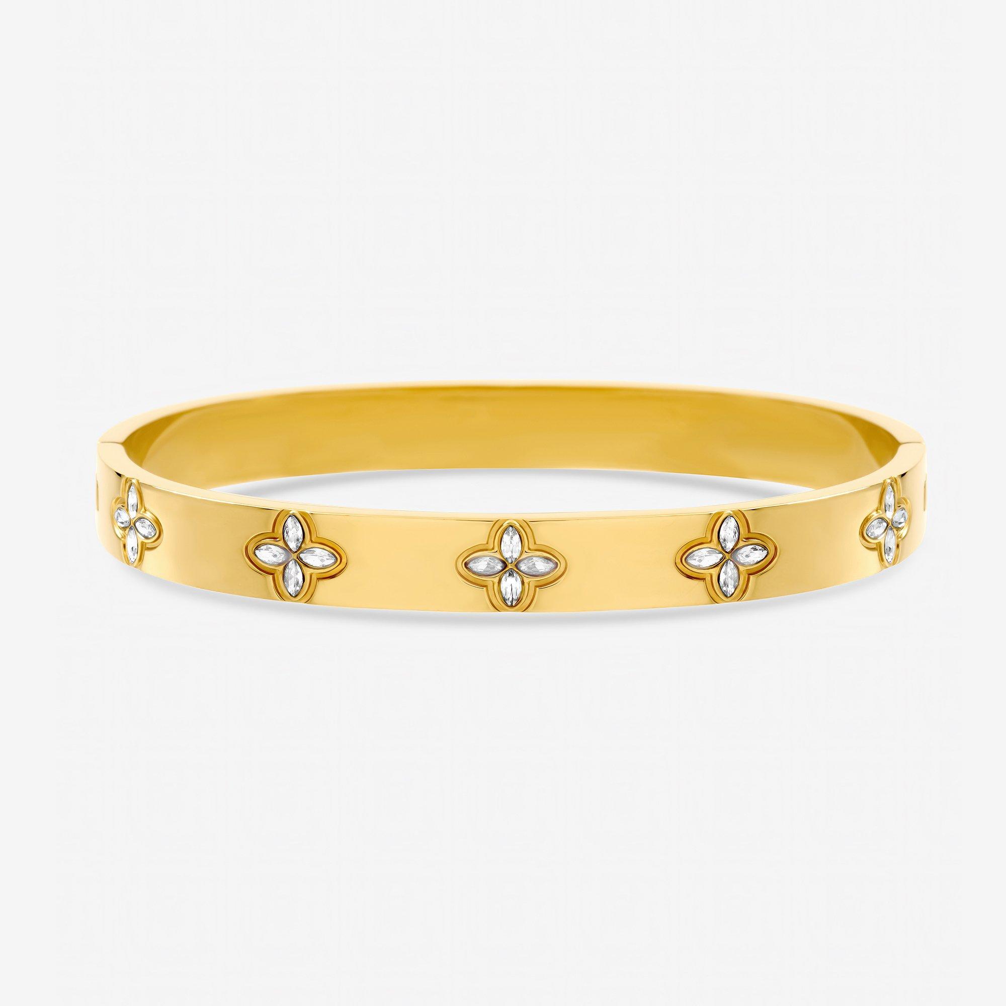 Gold - Jon Richard - Gold Plated Waterproof Crystal Clover Bangle - 1