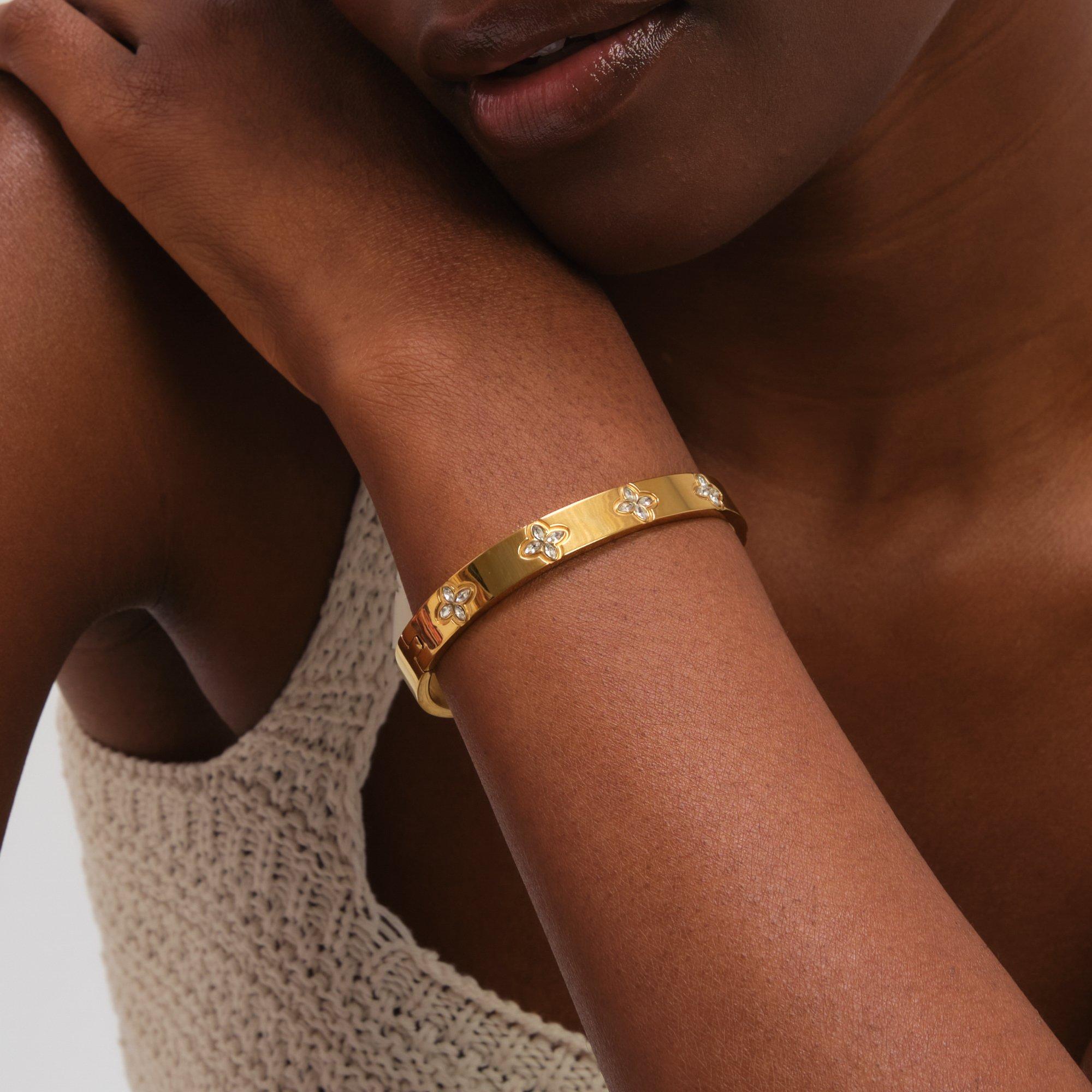 Gold - Jon Richard - Gold Plated Waterproof Crystal Clover Bangle - 3