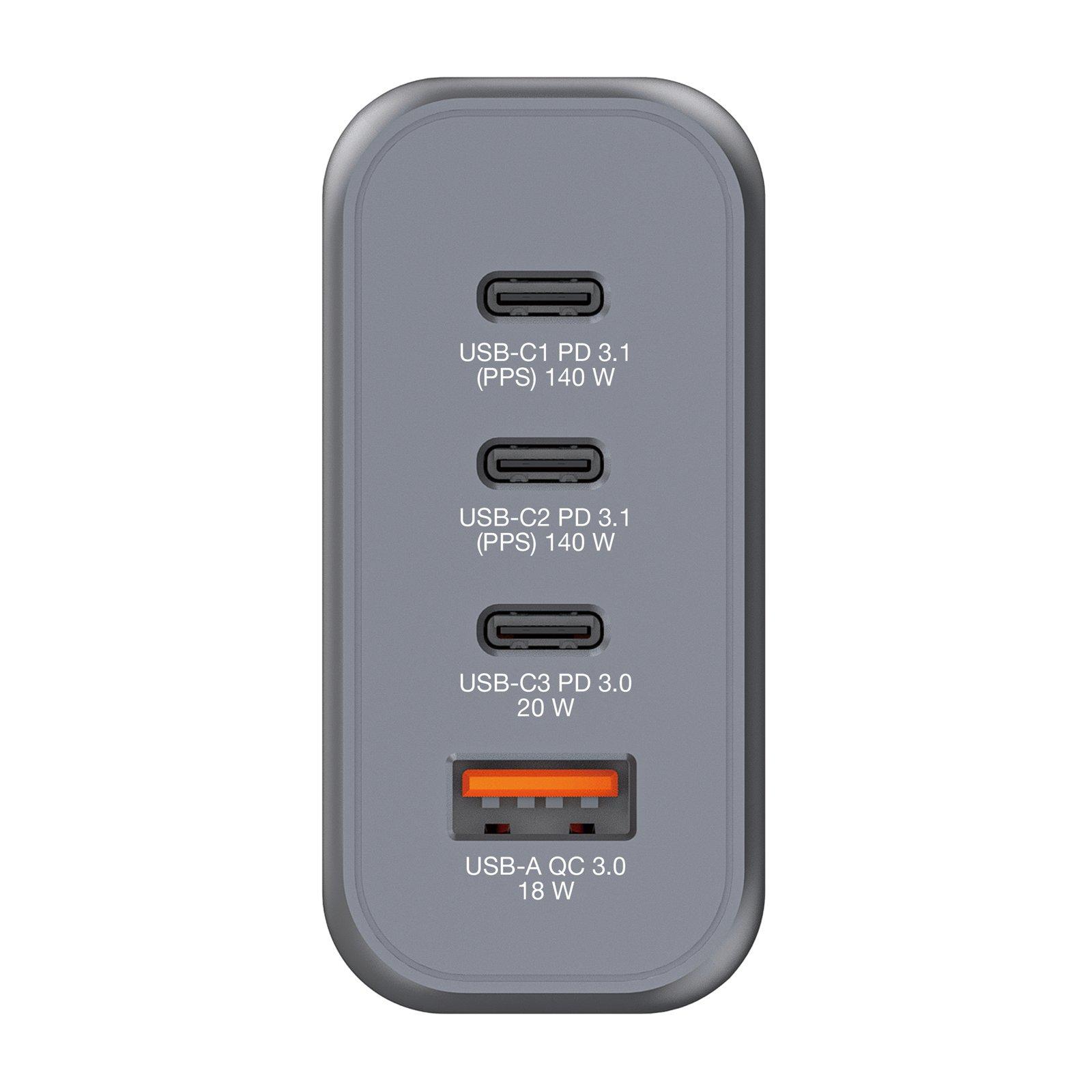 White - Verbatim - 140W 4-Port GaN Wall Charger 2 x USB-C® PD 140W / 1 x USB-C® PD 20W / 1 x USB-A QC 3.0 (EU/UK/US) - 2
