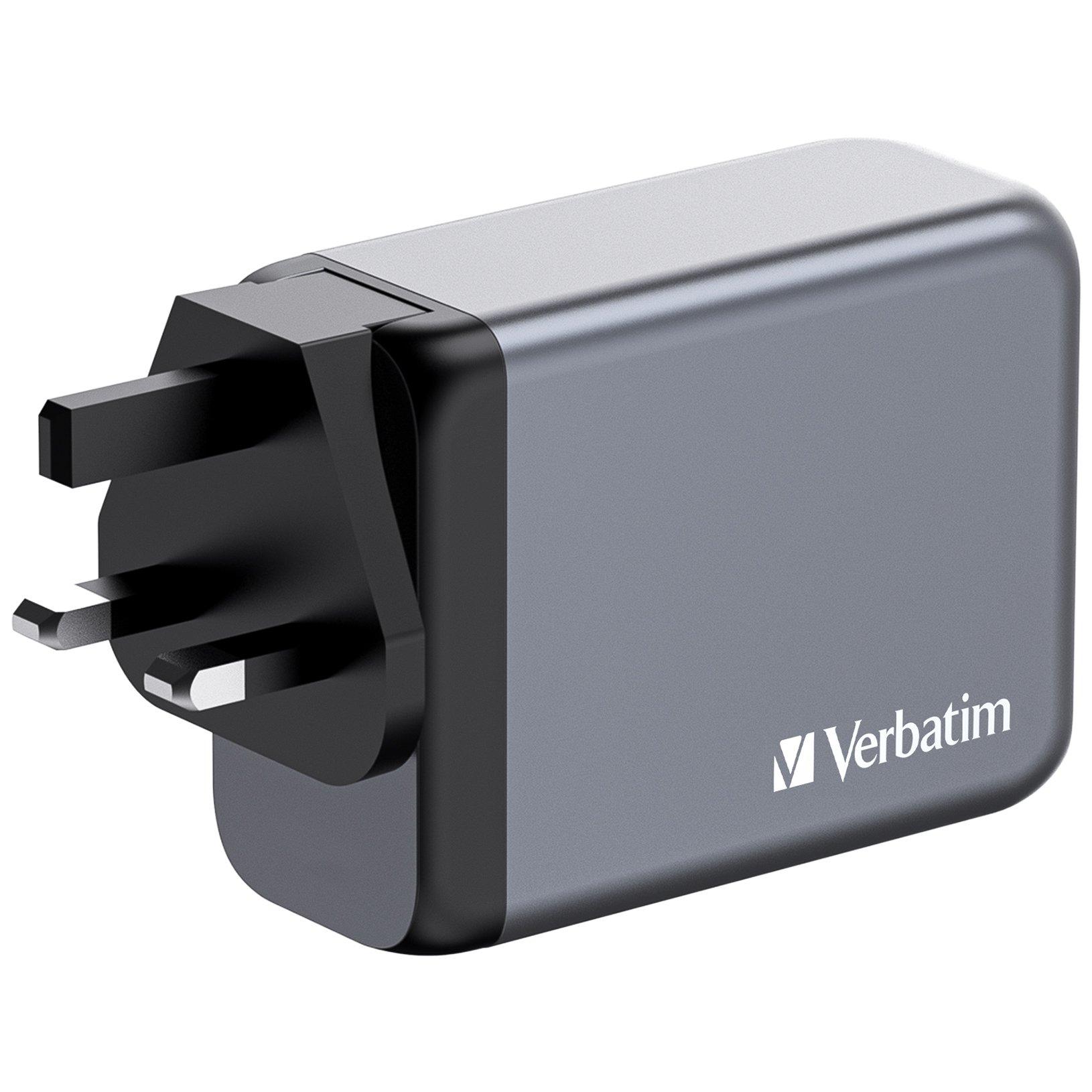 White - Verbatim - 200W 4-Port GaN Wall Charger 2 x USB-C® PD 100W / 1 x USB-C® PD 65W / 1 x USB QC 3.0 (EU/UK/US) - 4