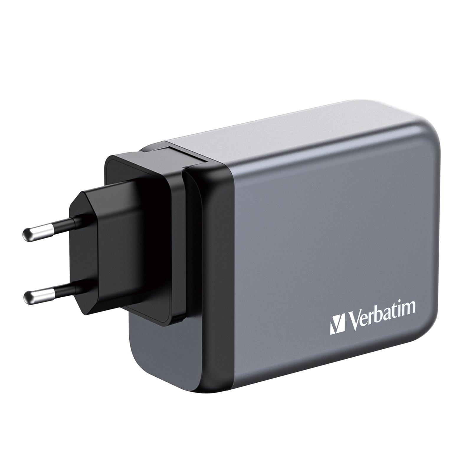 White - Verbatim - 200W 4-Port GaN Wall Charger 2 x USB-C® PD 100W / 1 x USB-C® PD 65W / 1 x USB QC 3.0 (EU/UK/US) - 5