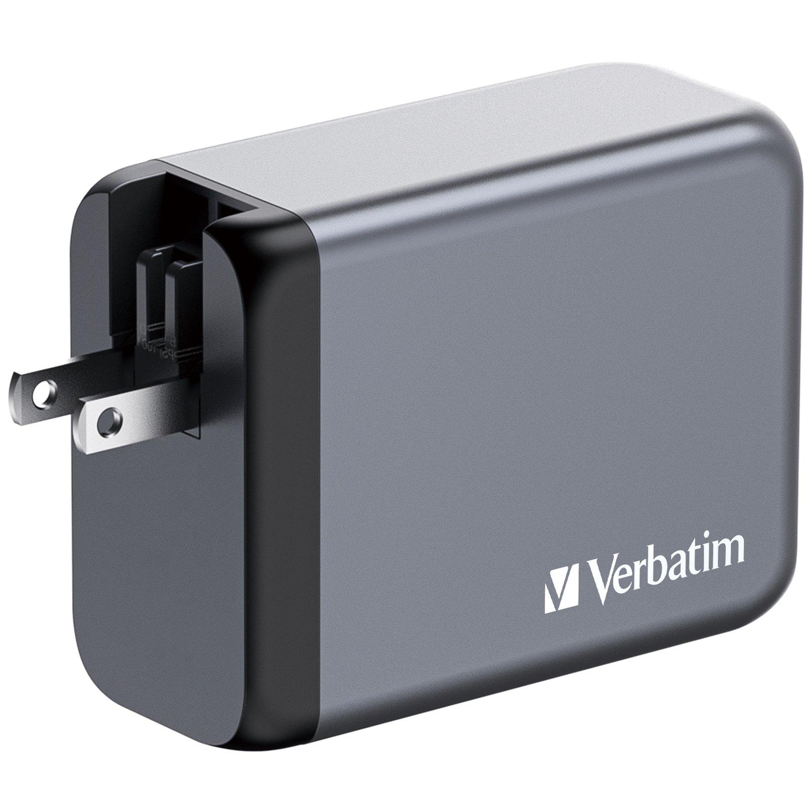White - Verbatim - 200W 4-Port GaN Wall Charger 2 x USB-C® PD 100W / 1 x USB-C® PD 65W / 1 x USB QC 3.0 (EU/UK/US) - 6