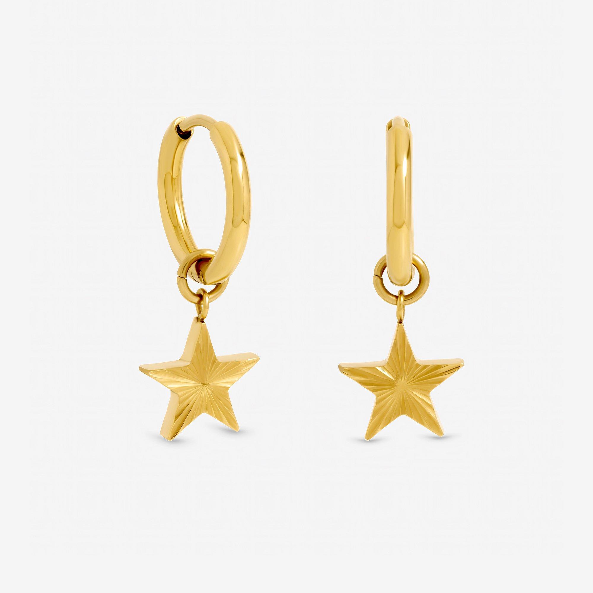 Gold - Jon Richard - Gold Plated Waterproof Star Huggie Earrings - 1