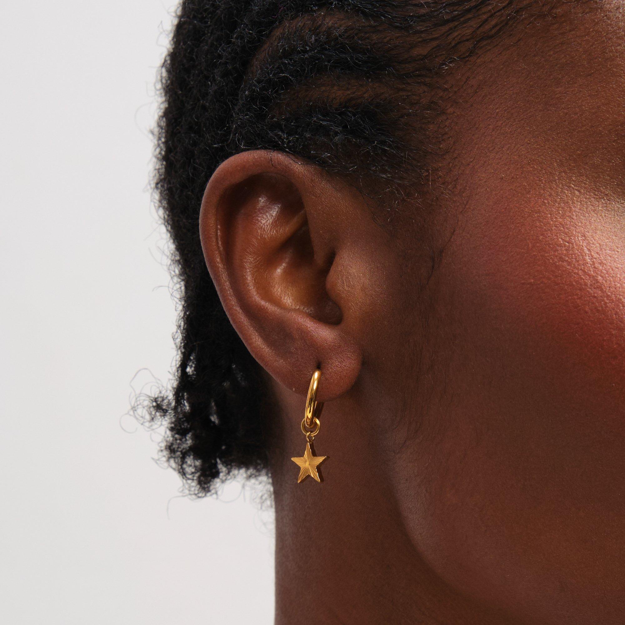 Gold - Jon Richard - Gold Plated Waterproof Star Huggie Earrings - 2