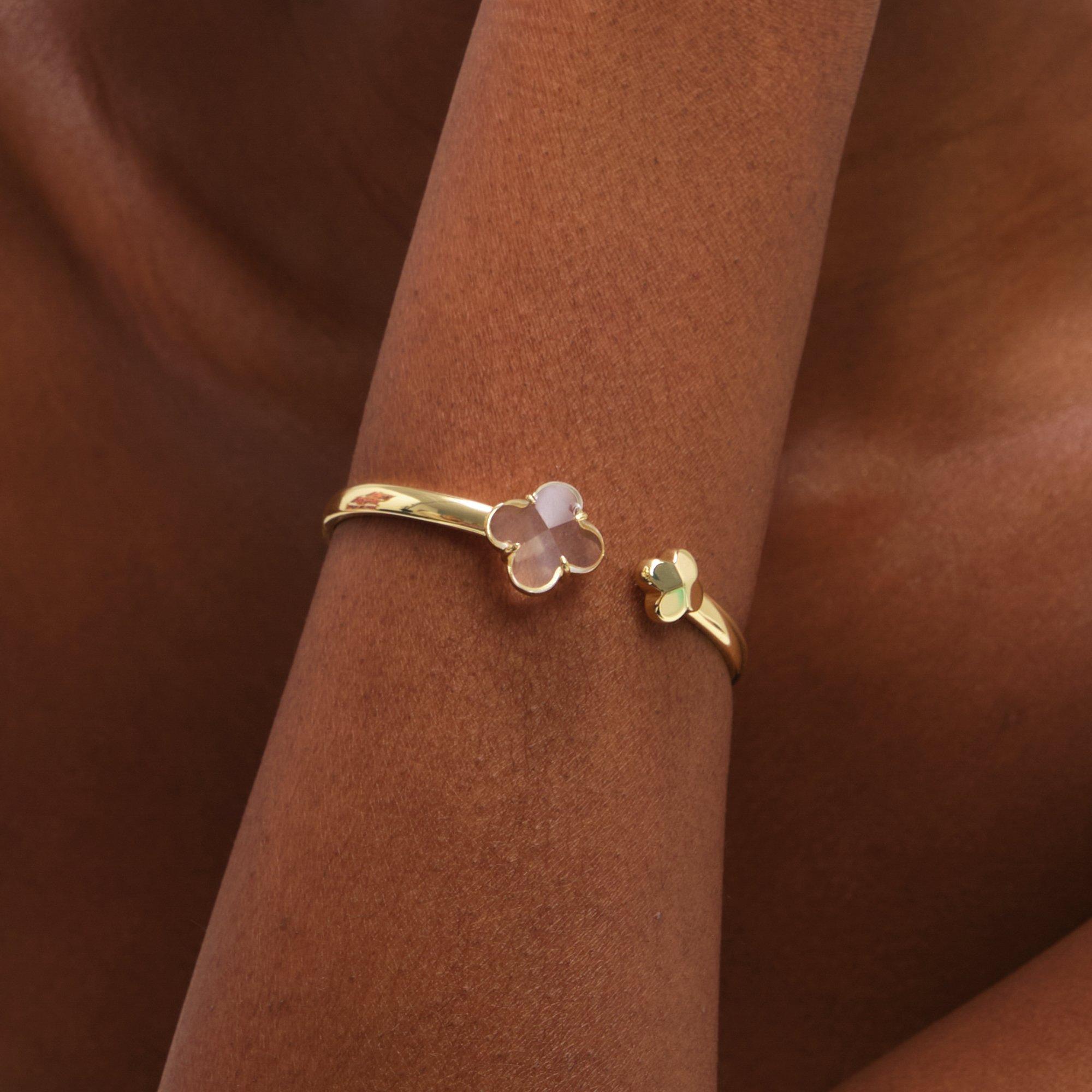 Gold - Jon Richard - Gold Polished and Crystal Clover Bangle - 2