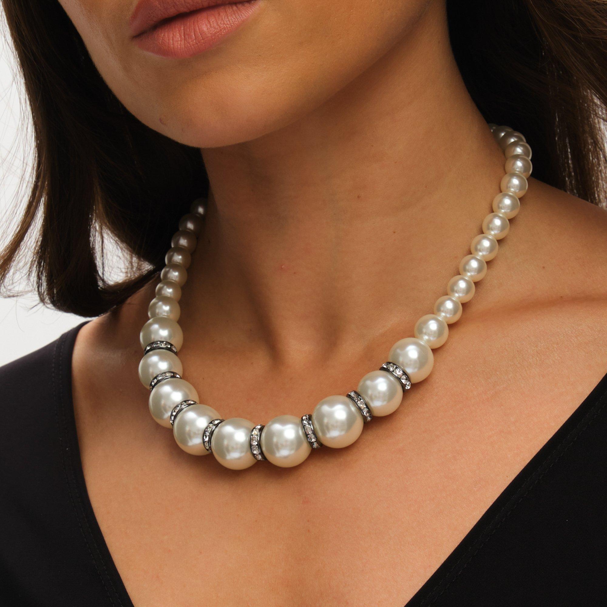 Black - Mood - Hematite Crystal & Cream Pearl Beaded Necklace - 2