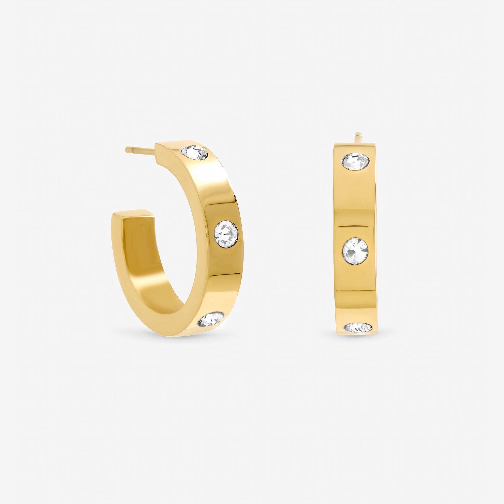 Gold - Jon Richard - Gold Plated Waterproof and Crystal Hoop Earrings