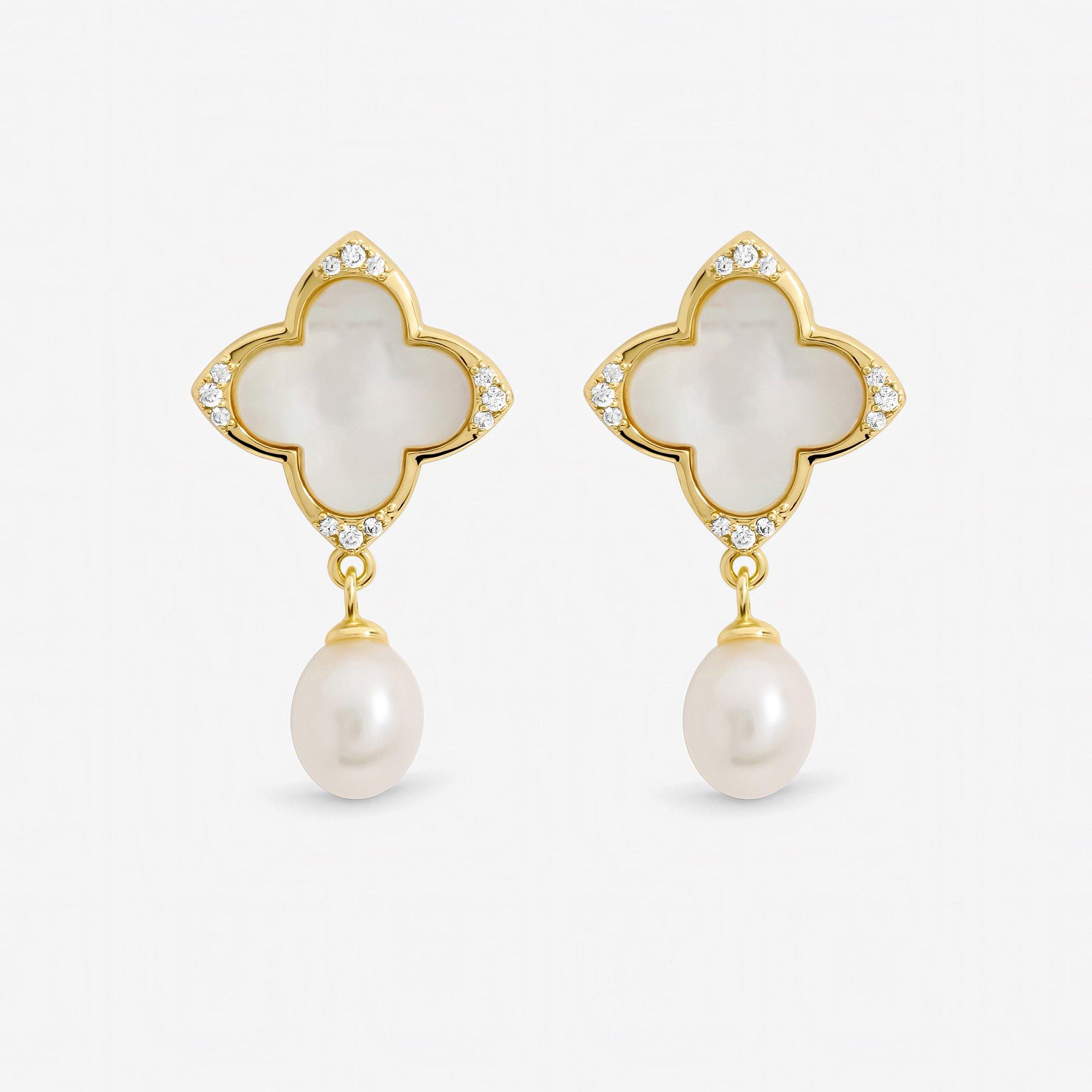 Gold - Jon Richard - Gold Mother of Pearl Clover Earrings - 1