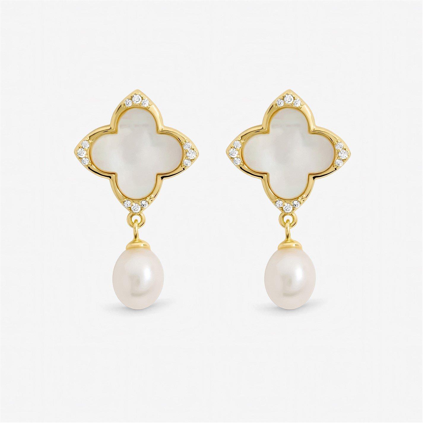 Jon Richard Women's Mother Of Pearl Clover Earrings Gold