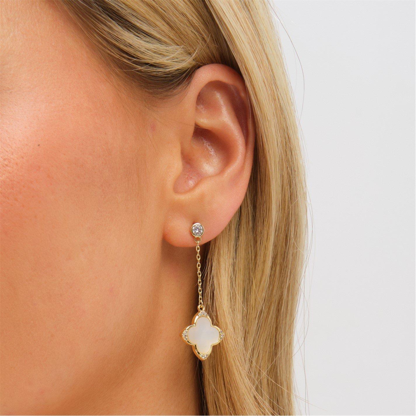 Gold - Jon Richard - Gold Plated Mother of Pearl Drop Clover Earrings - 2