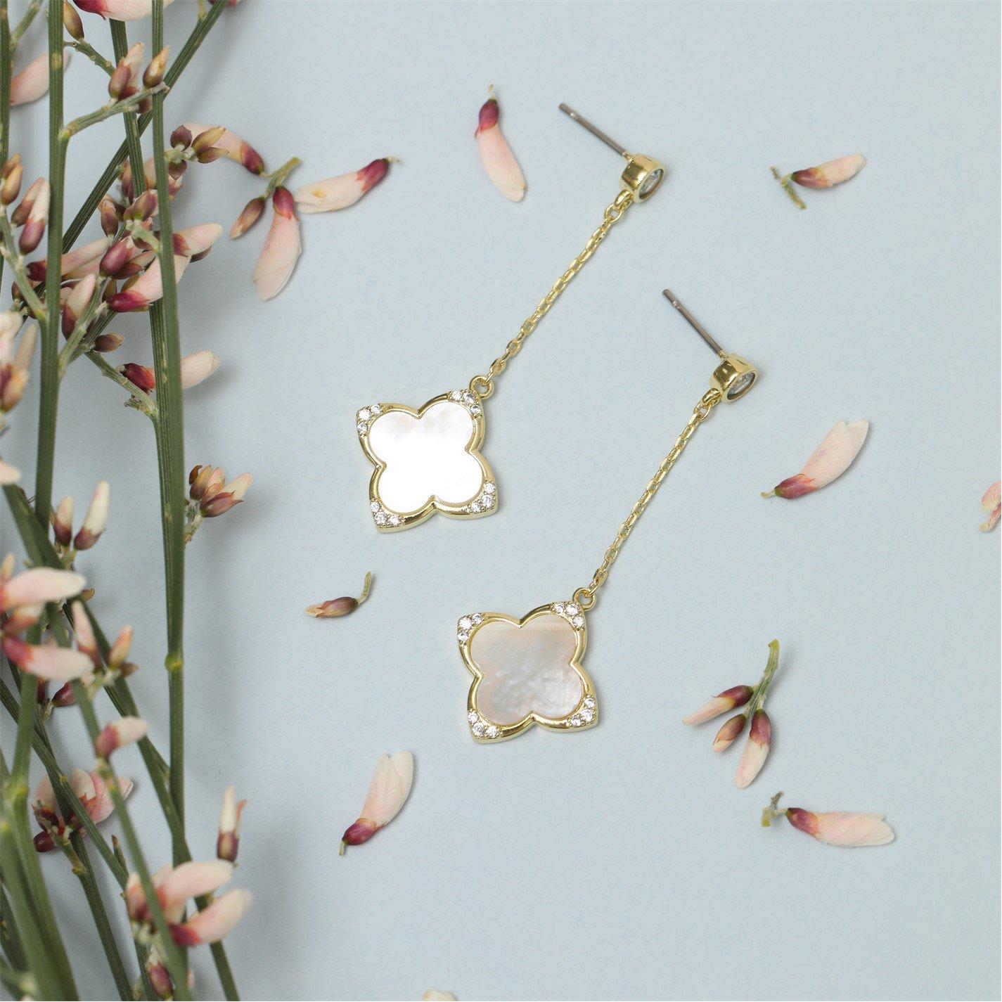 Gold - Jon Richard - Gold Plated Mother of Pearl Drop Clover Earrings - 3