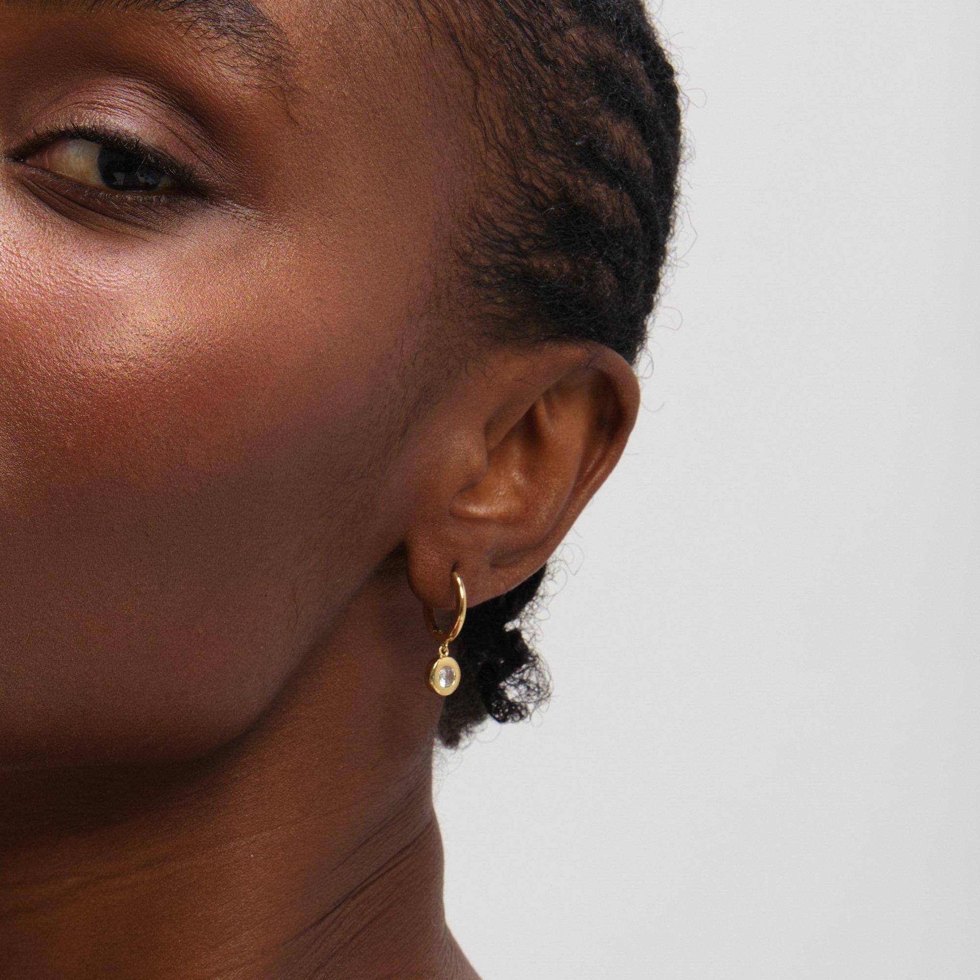 Gold - Jon Richard - Gold Plated Cubic Zirconia Bezel Huggie Earrings - 2