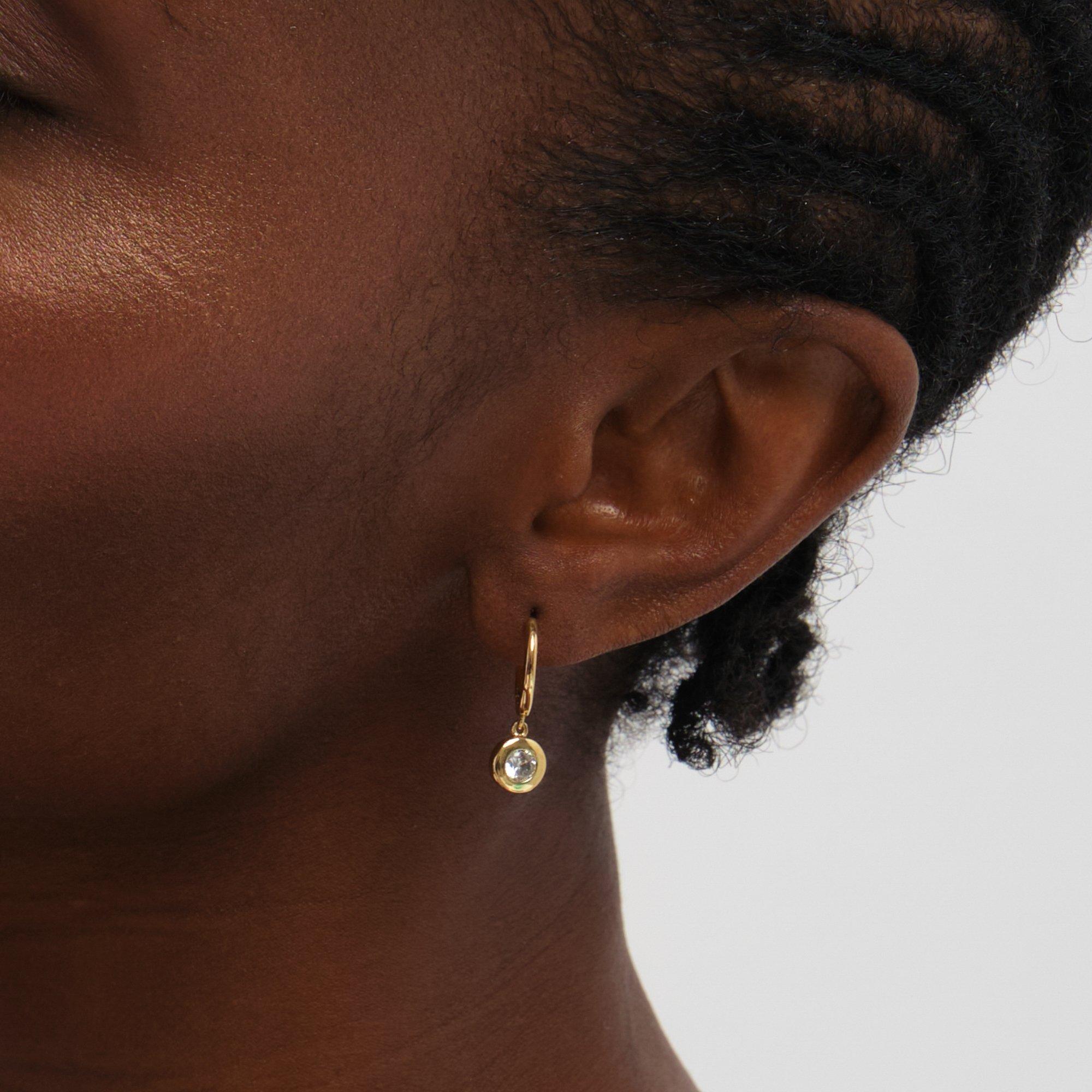 Gold - Jon Richard - Gold Plated Cubic Zirconia Bezel Huggie Earrings - 3