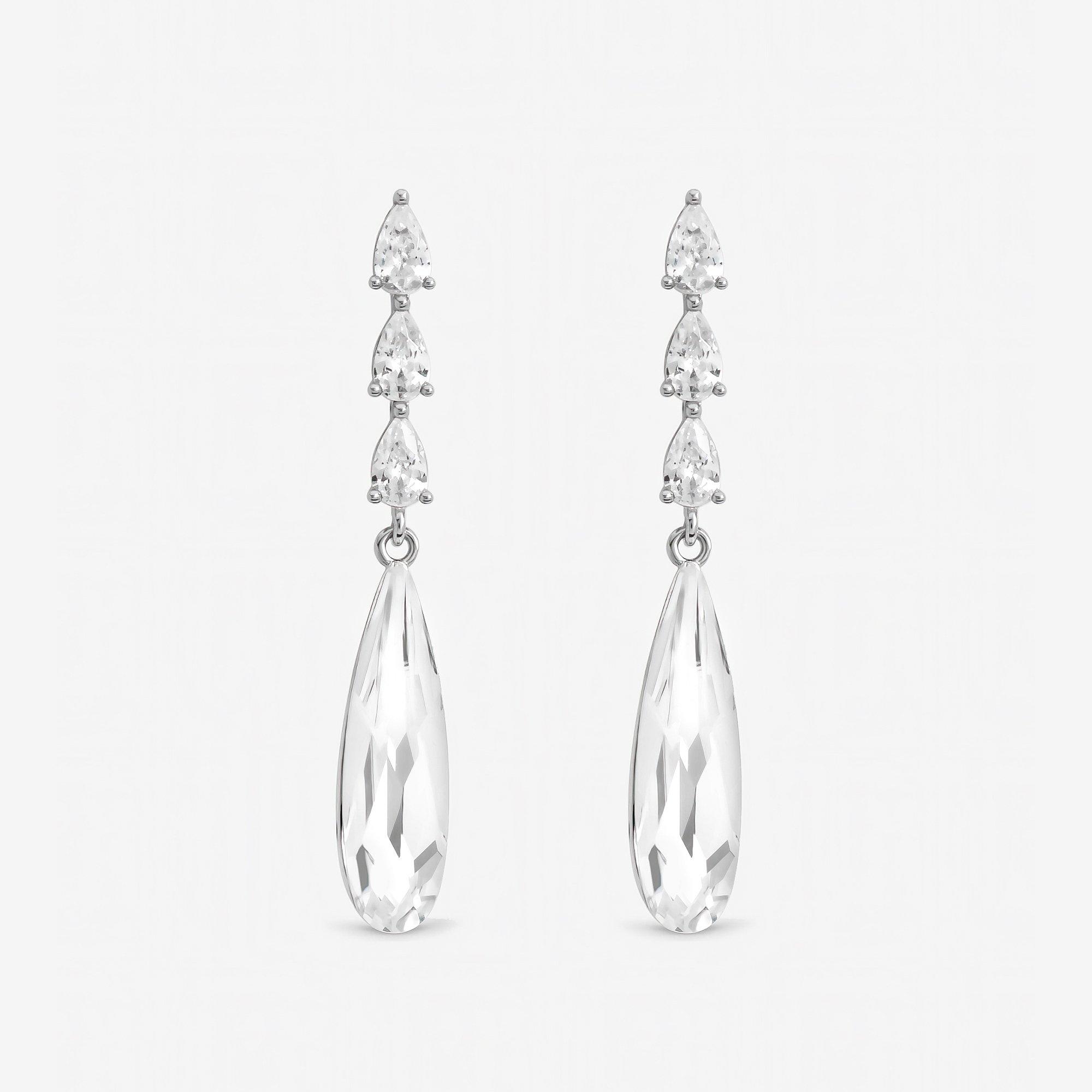 Silver - Jon Richard - Rhodium Plated Linear Pear Drop Earrings - 1