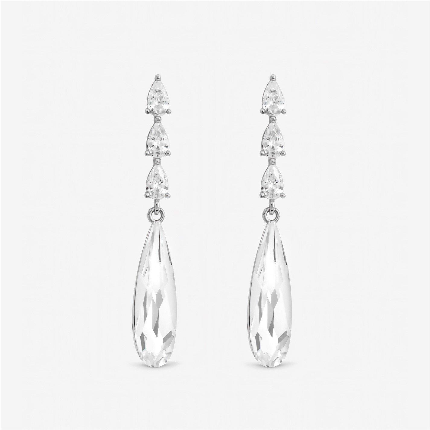Silver - Jon Richard - Rhodium Plated Linear Pear Drop Earrings - 1