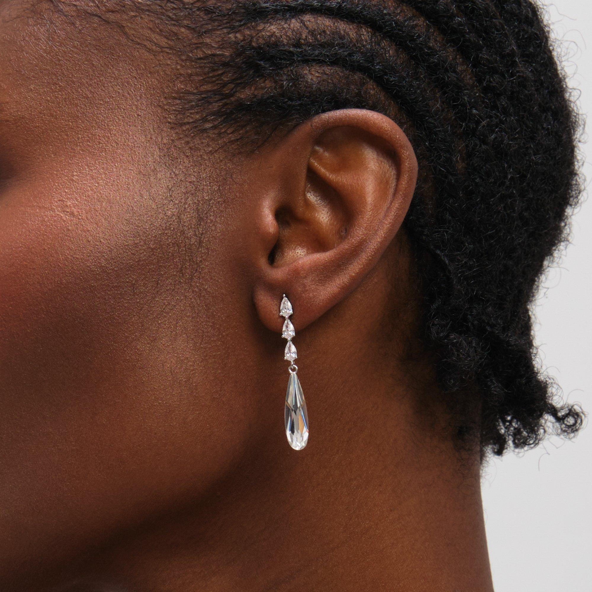 Silver - Jon Richard - Rhodium Plated Linear Pear Drop Earrings - 2