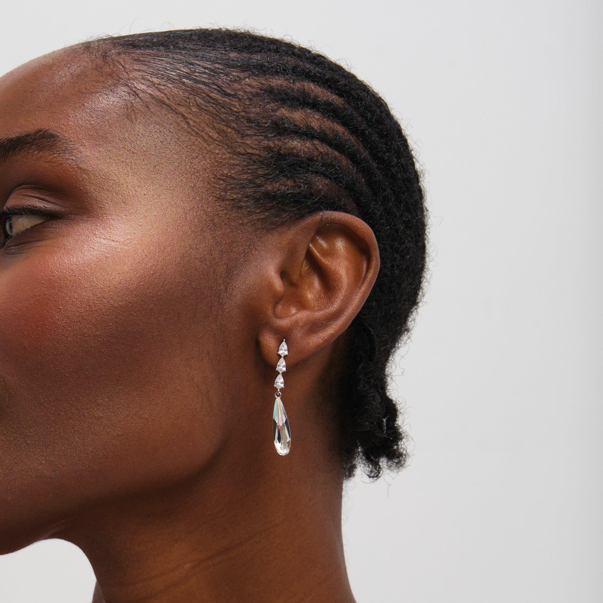 Silver - Jon Richard - Rhodium Plated Linear Pear Drop Earrings - 3