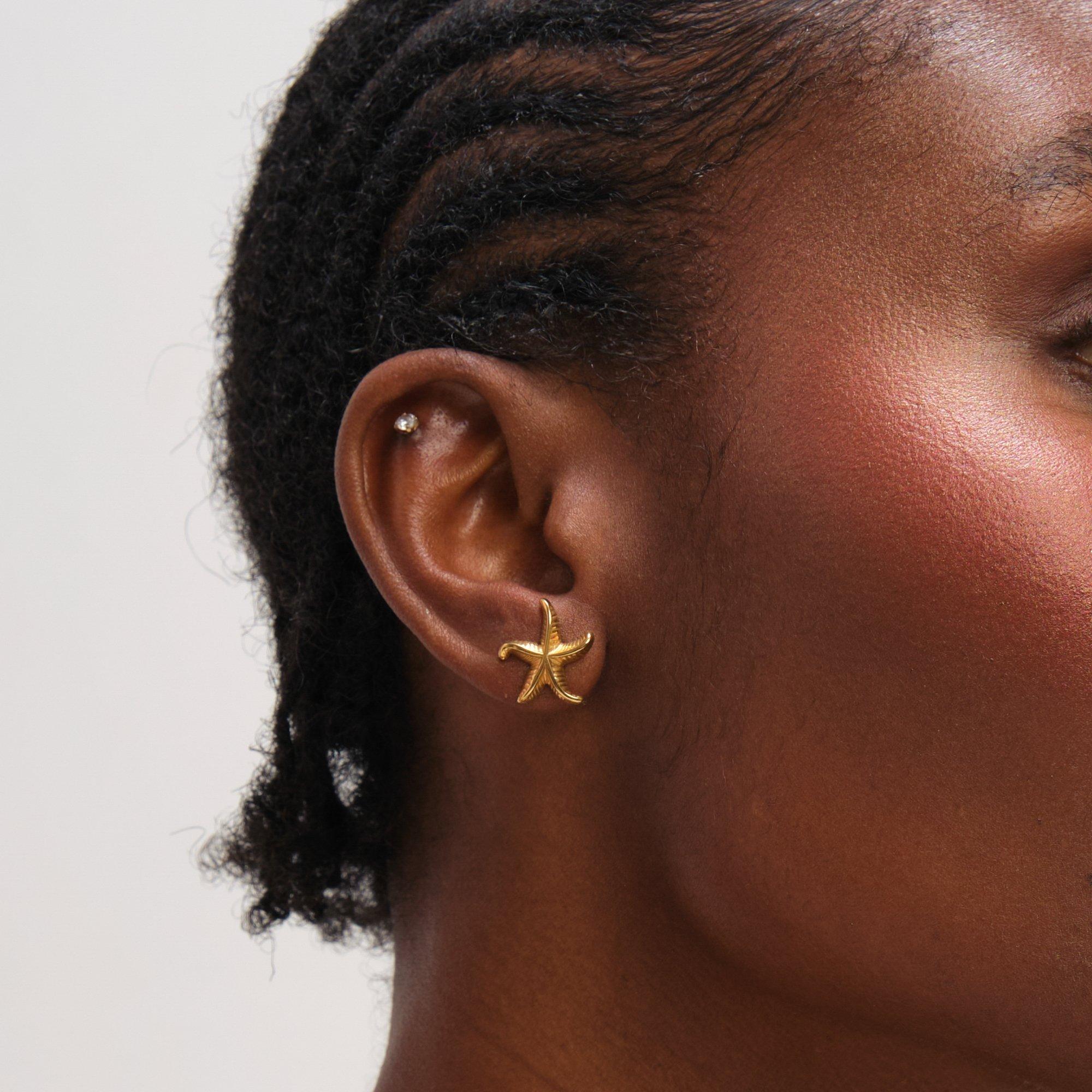 Gold - Jon Richard - Gold Plated Waterproof Coastal Starfish Earrings - 2