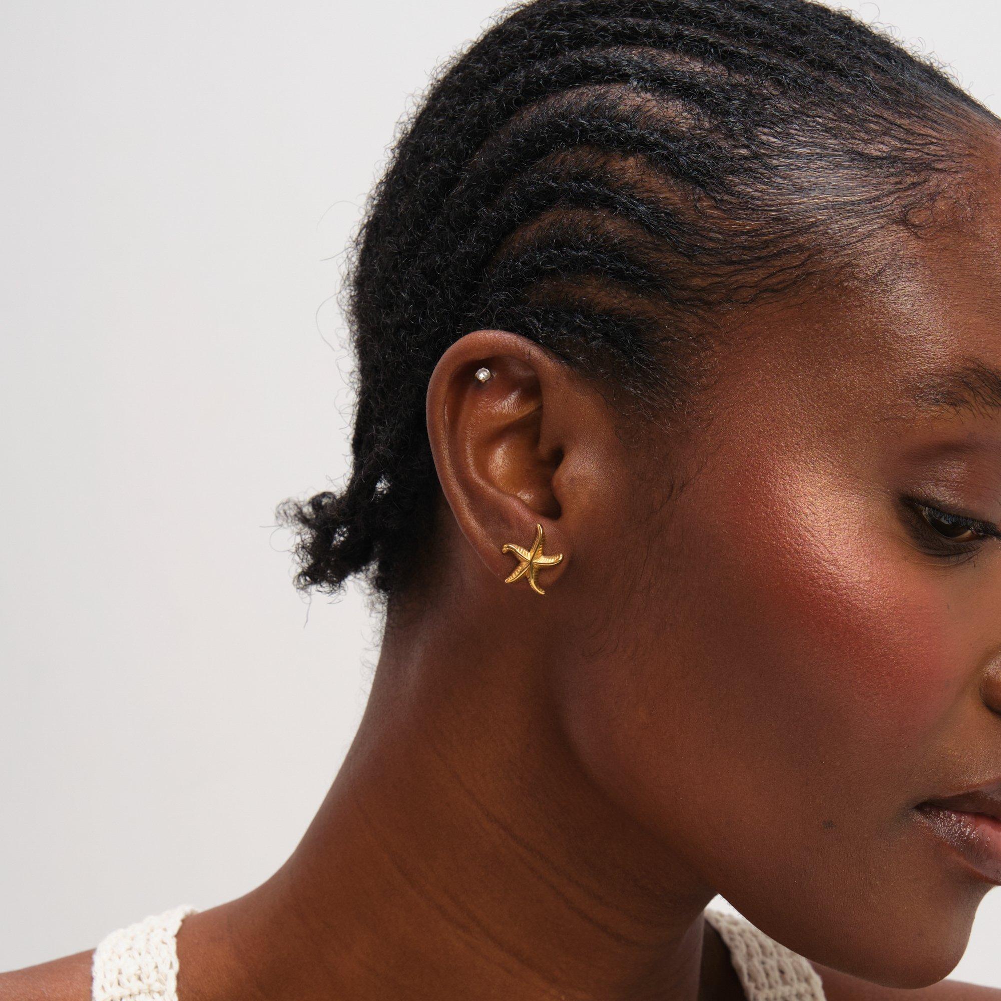 Gold - Jon Richard - Gold Plated Waterproof Coastal Starfish Earrings - 3