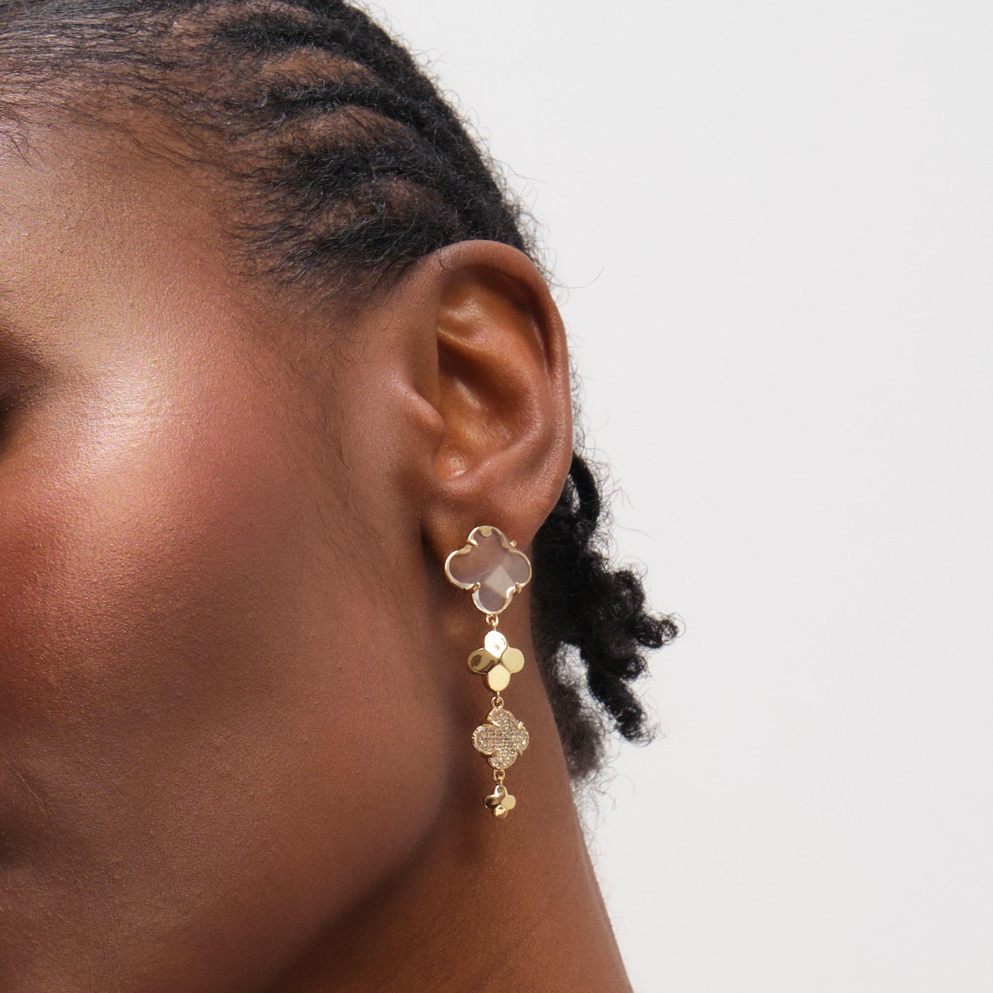 Gold - Jon Richard - Gold Polished and Crystal Clover Earrings - 2