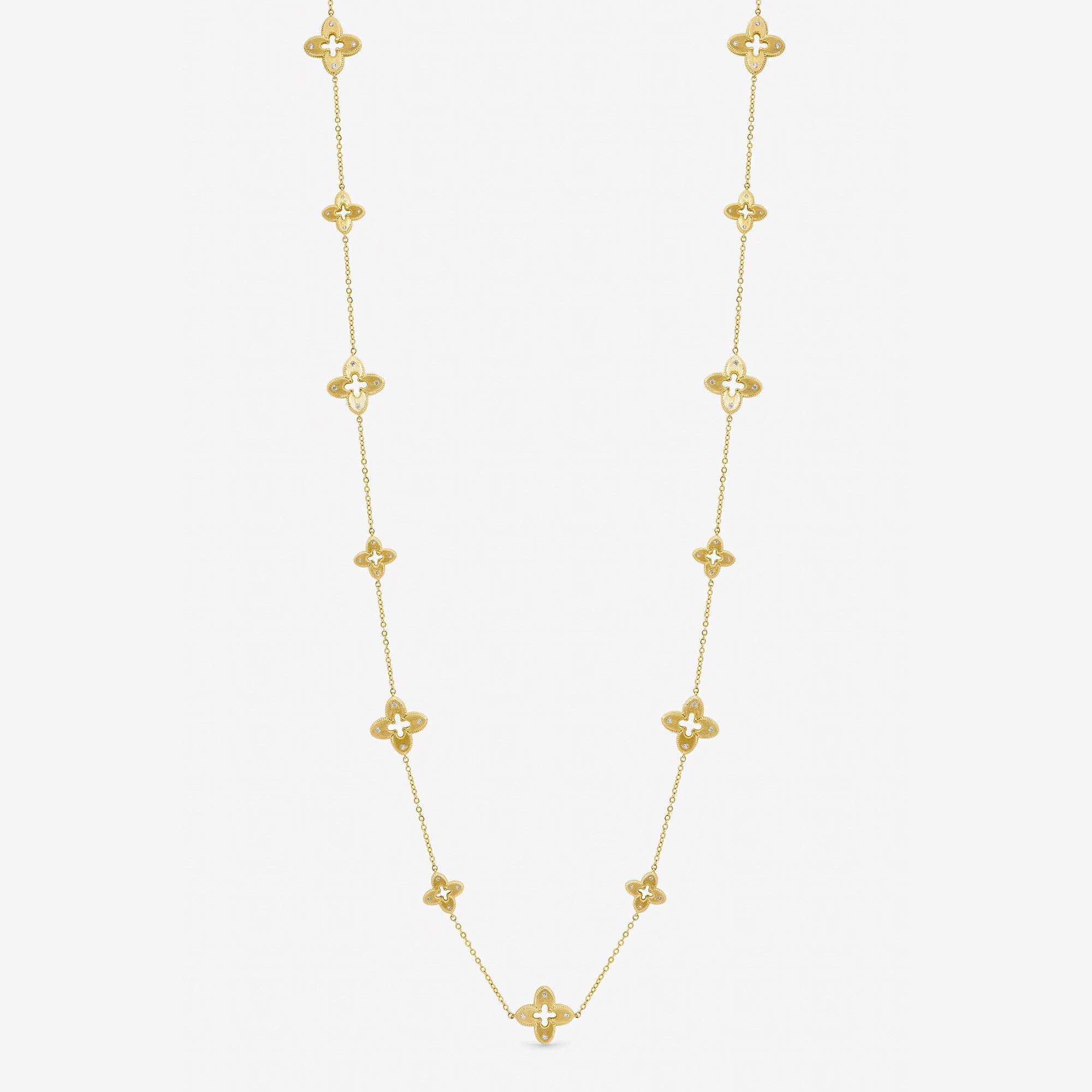 Jon Richard Gold Plated Textured Crystal Clover Long Necklace