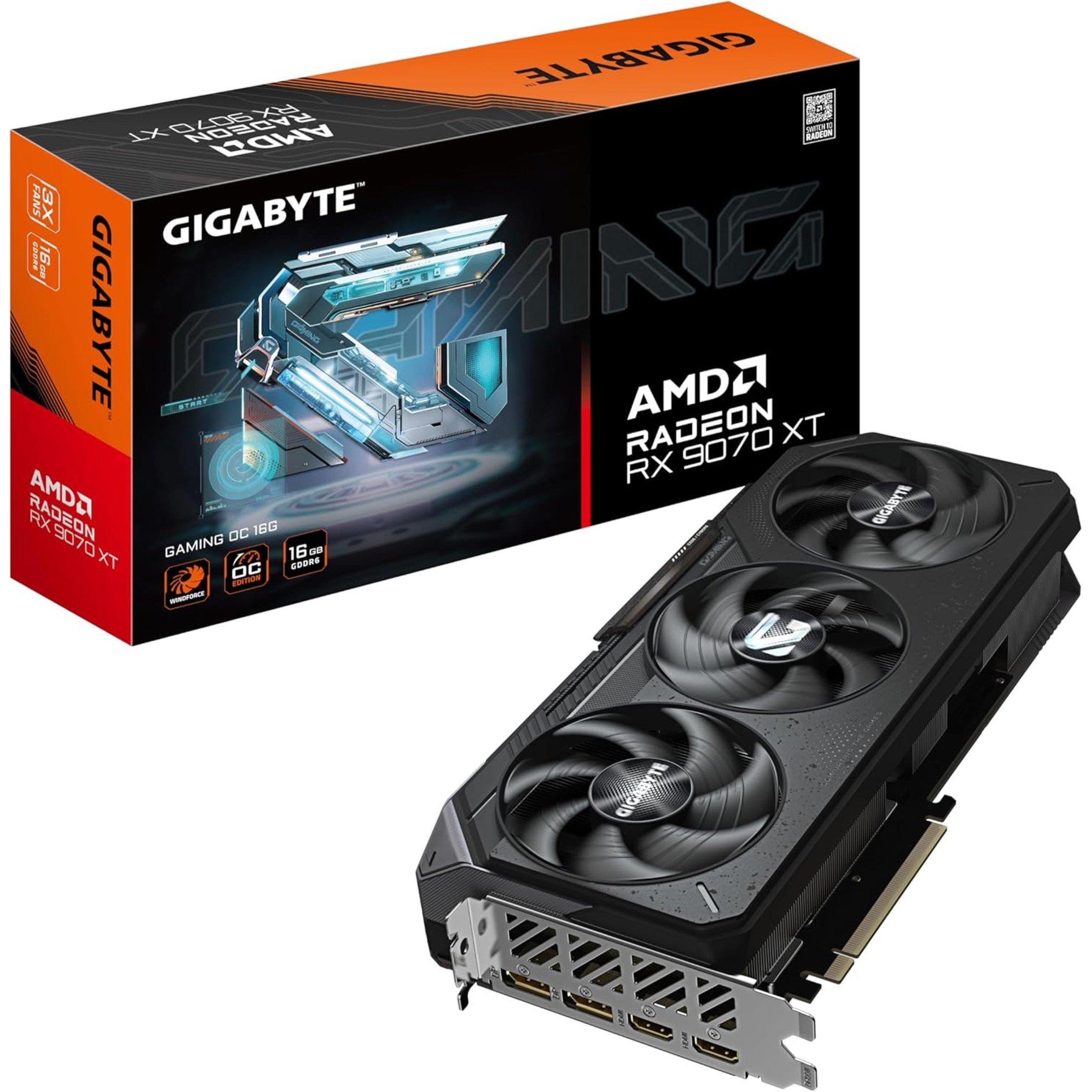 Black - Gigabyte Technology - Radeon RX 9070 XT GAMING OC 16GB GDDR6 Graphics Card PCIe 5.0 WINDFORCE Cooling RGB Lighting - 1