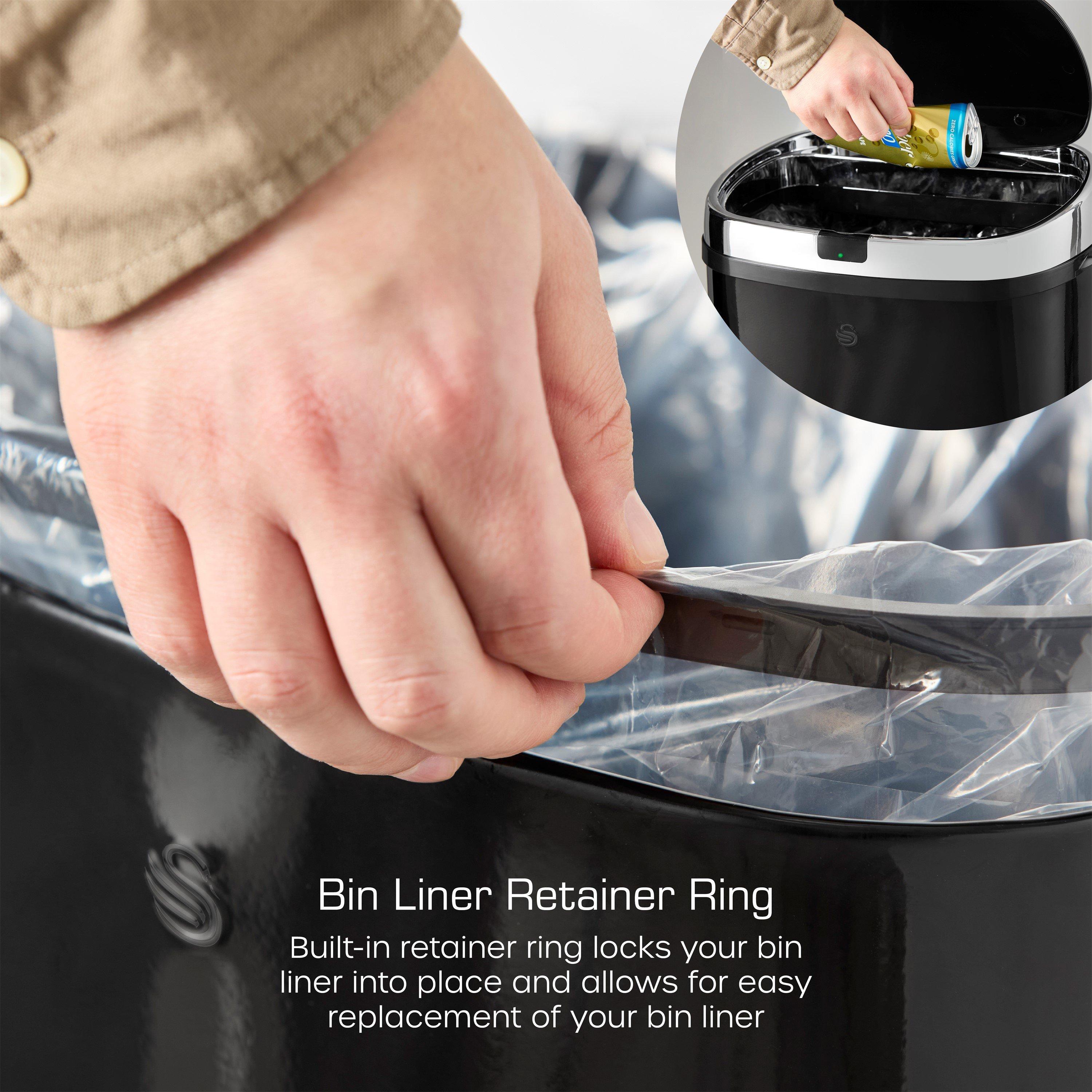 Black - Swan - 50L Square Sensor Bin Black - 4