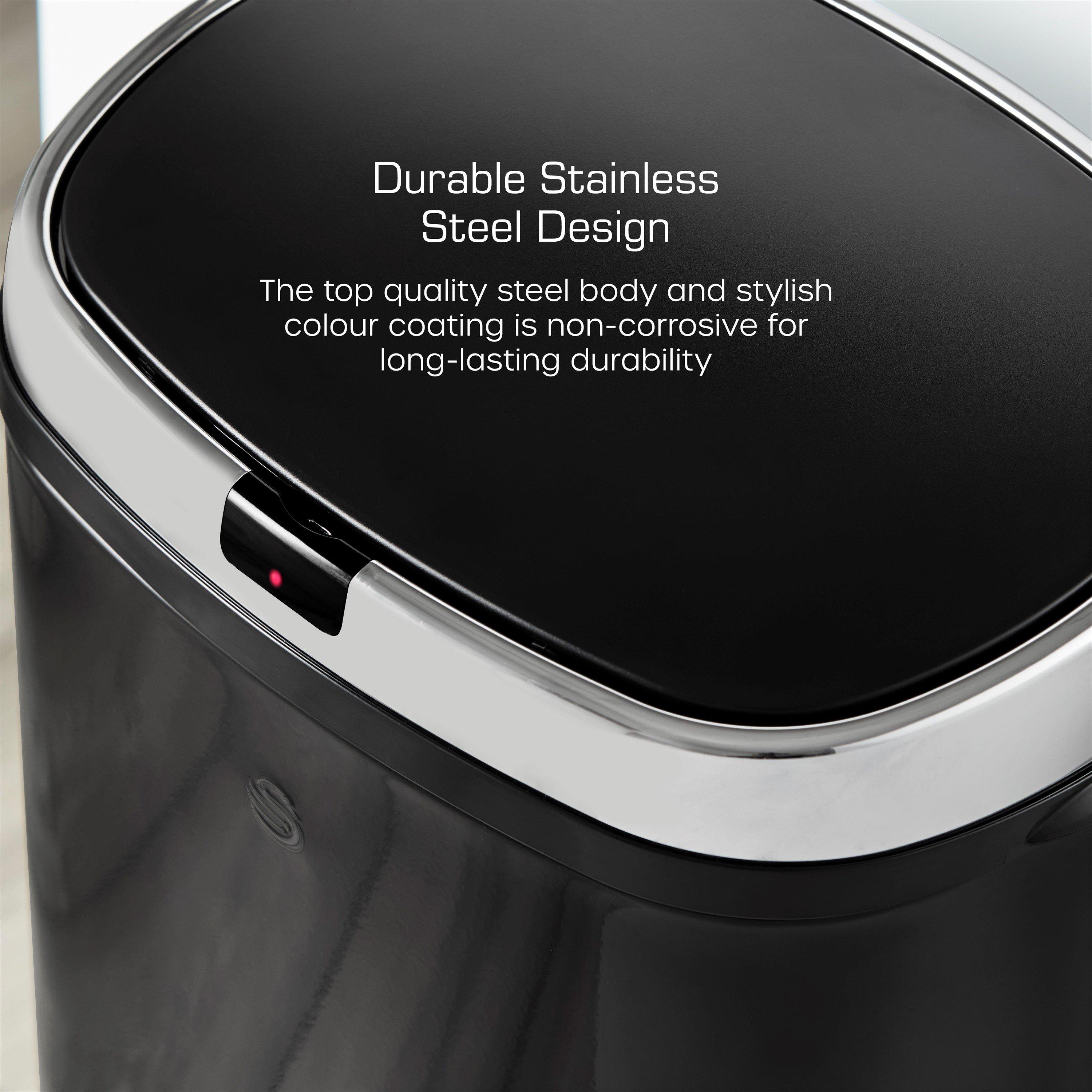 Black - Swan - 50L Square Sensor Bin Black - 5