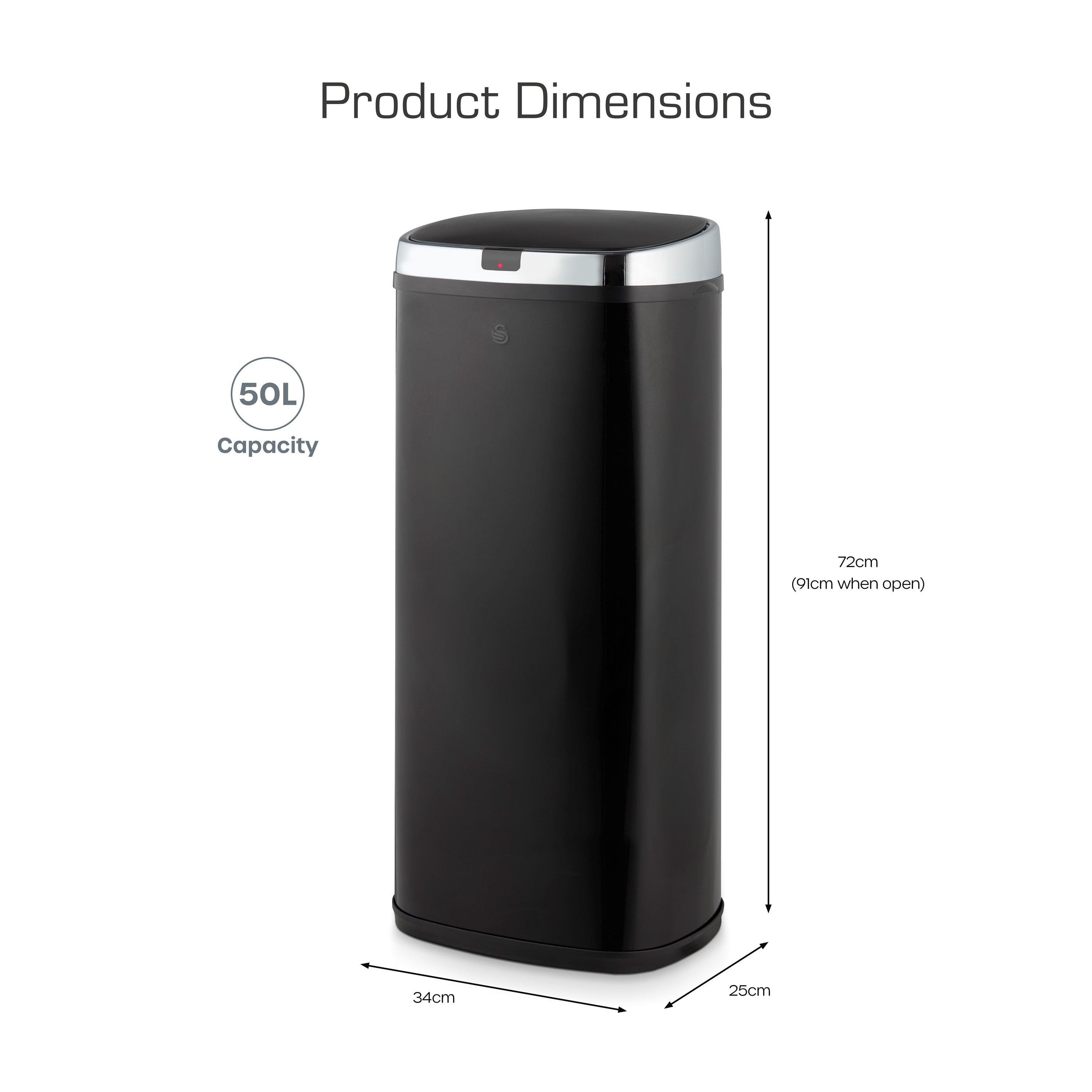 Black - Swan - 50L Square Sensor Bin Black - 6